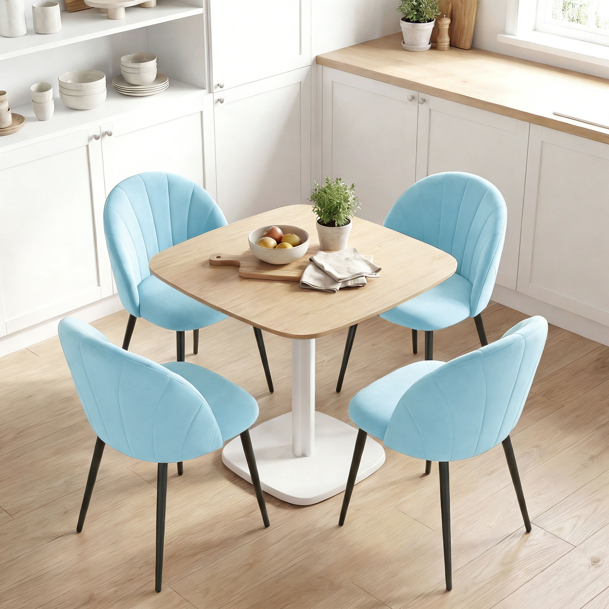 , Scaun de sufragerie, in Forma de Scoica, Catifea si otel, 52cm x 55cm x 79cm, Albastru Deschis [8]