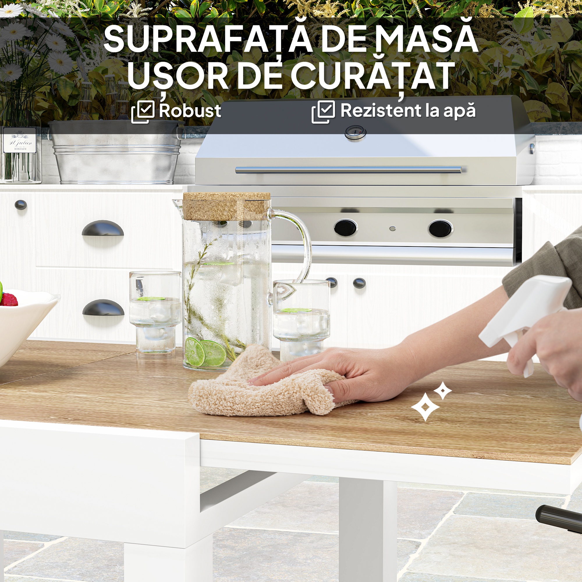  Masa de Gradina Extensibila din Aluminiu cu Blat din PSPC, 80/160x80x75 cm, Alb [5]