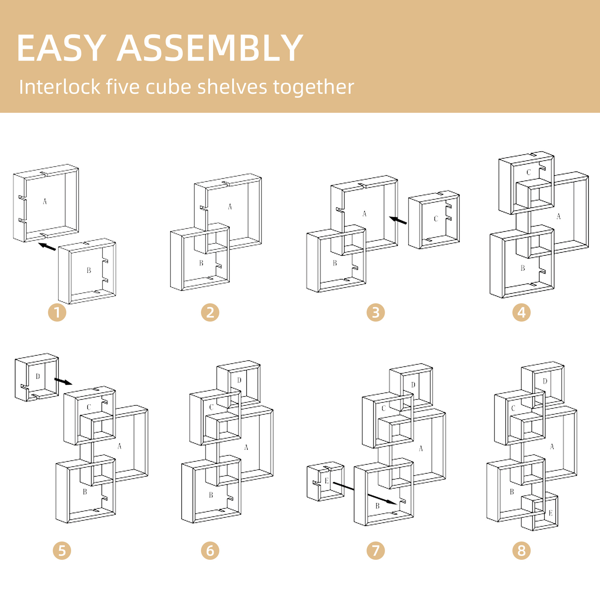  Rafturi pentru perete, 5 cuburi, cu accesorii de fixare, alb [4]