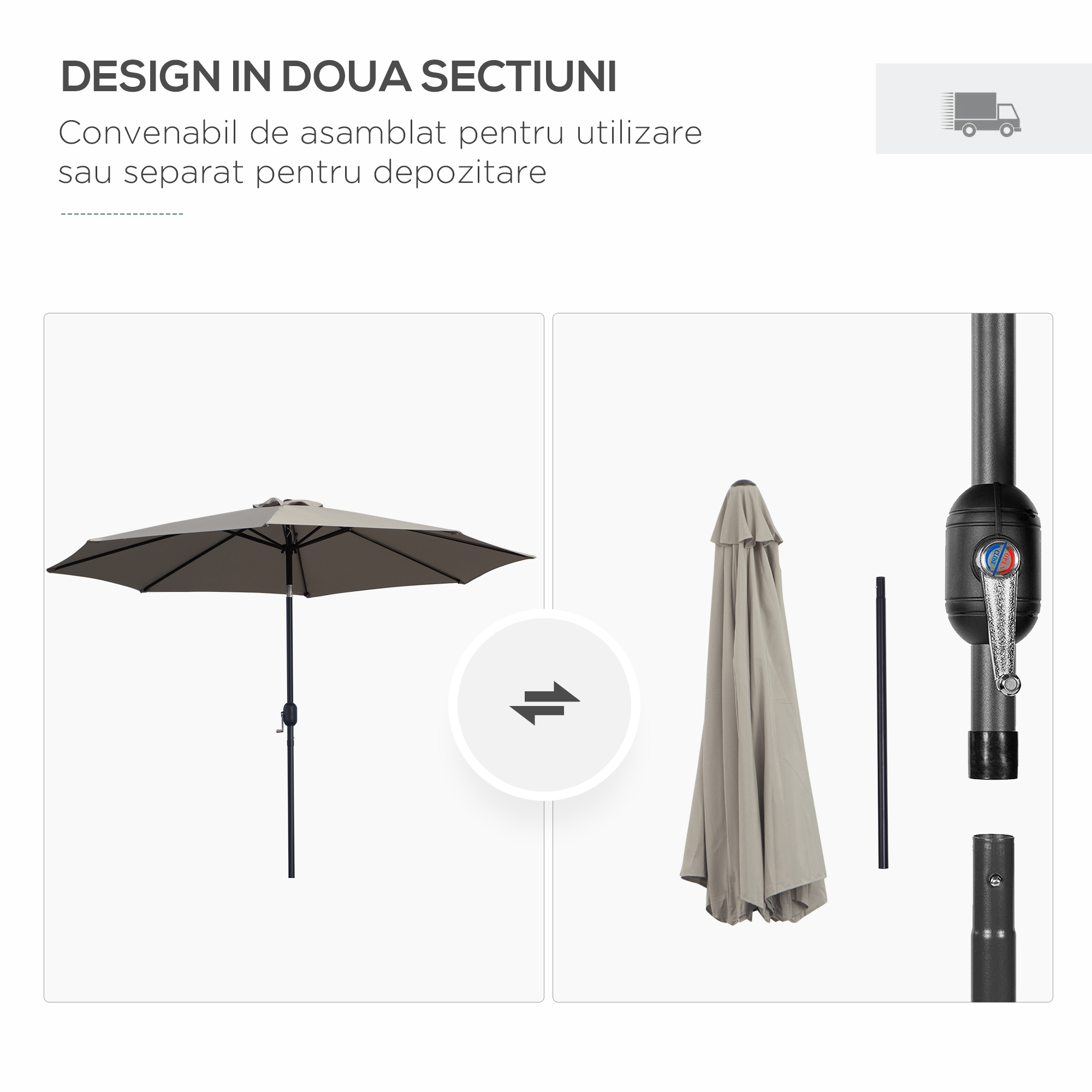  Umbrela de Soare pentru Plaja sau Gradina Impermeabila din Otel Maro Cafea Φ3x2.50m [5]