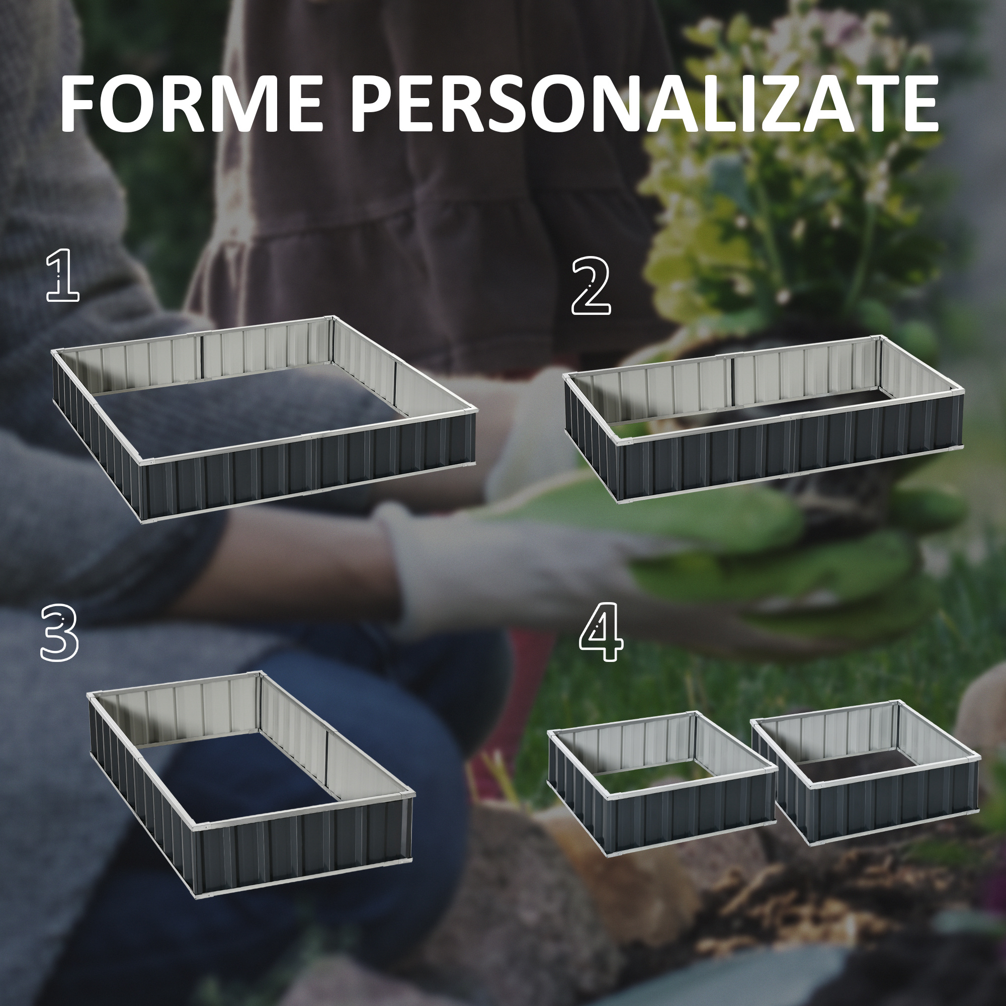  Strat de Cultivare Ridicat, Modular si Fara Fund din Otel Zincat, 258x90x30 cm, Gri inchis [5]