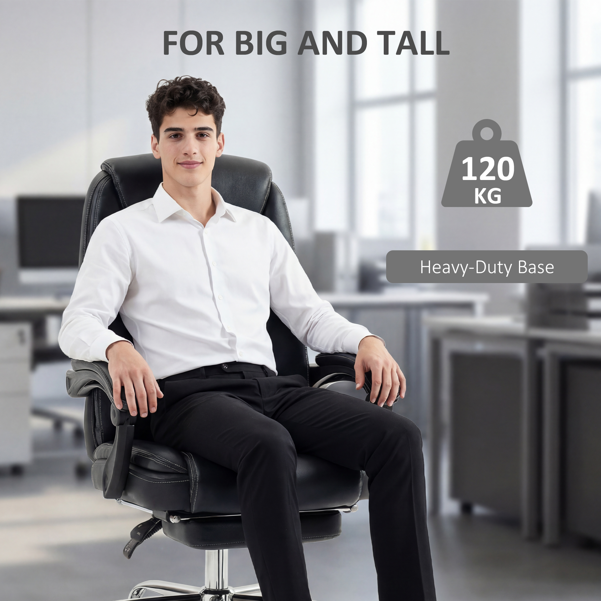  Scaun de birou rabatabil cu suport pentru picioare retractabil, din piele PU, capacitate de 120 kg, negru [5]