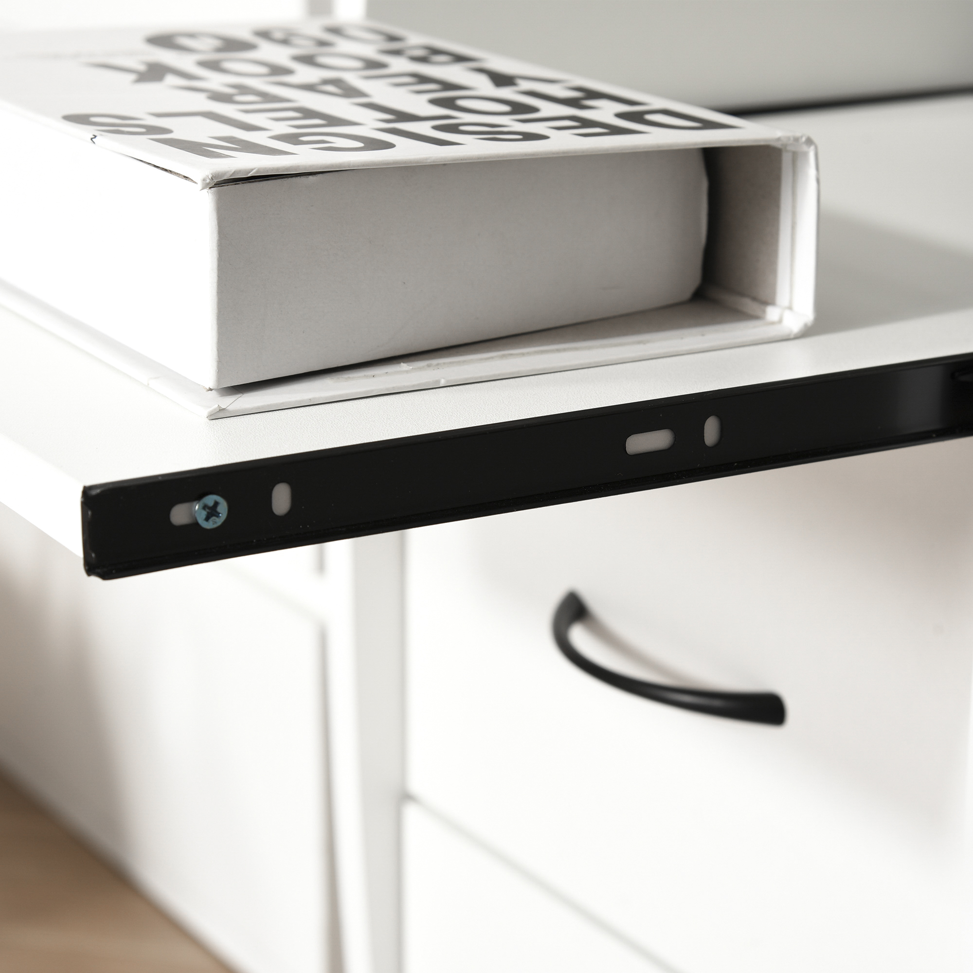  Birou pentru PC cu Polita pentru Tastatura si Monitor si 2 Sertare, 120x55x85 cm, Alb [7]