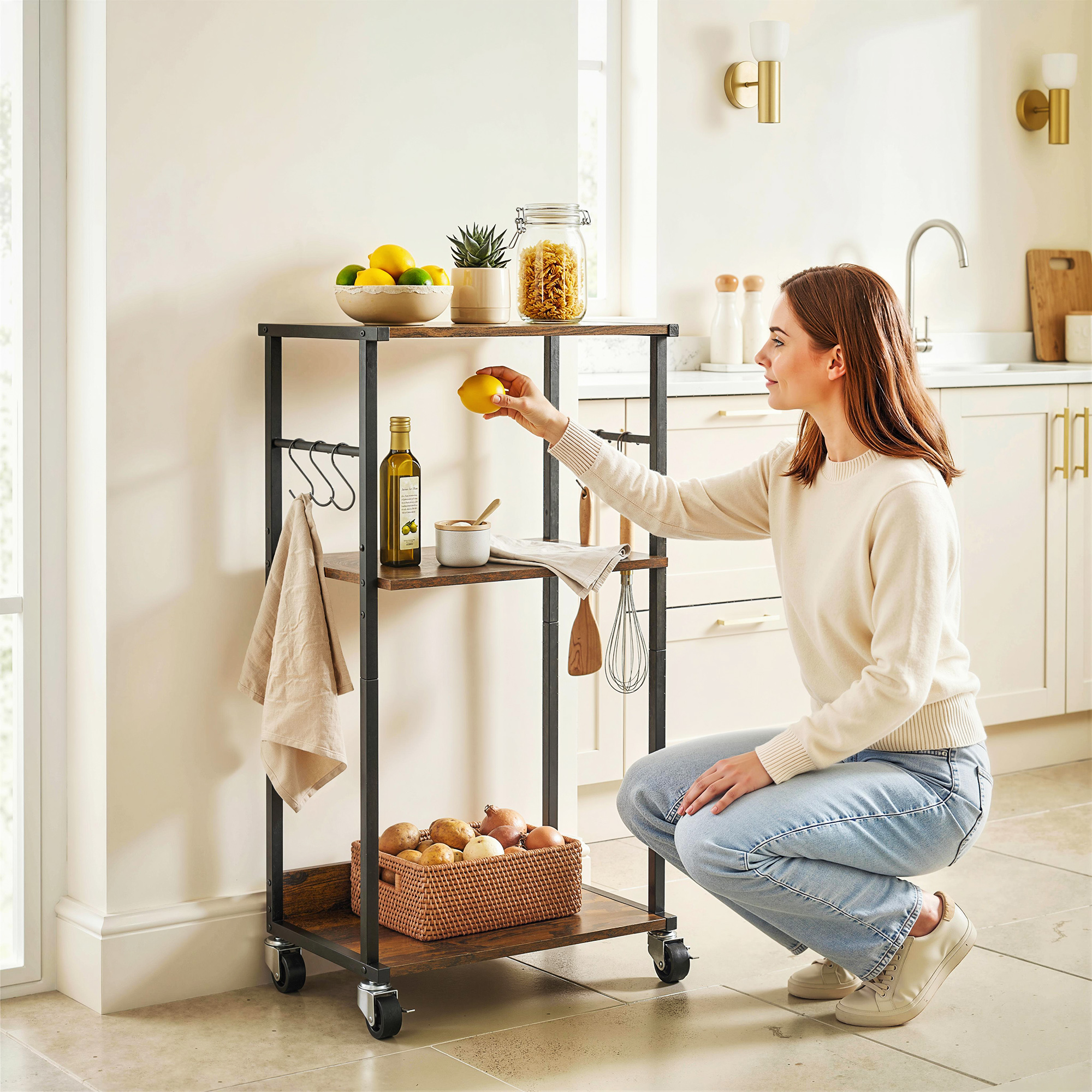  Dulap Imprimanta Industrial 3 Niveluri, Roti si Carlige, Maro Rustic. [7]