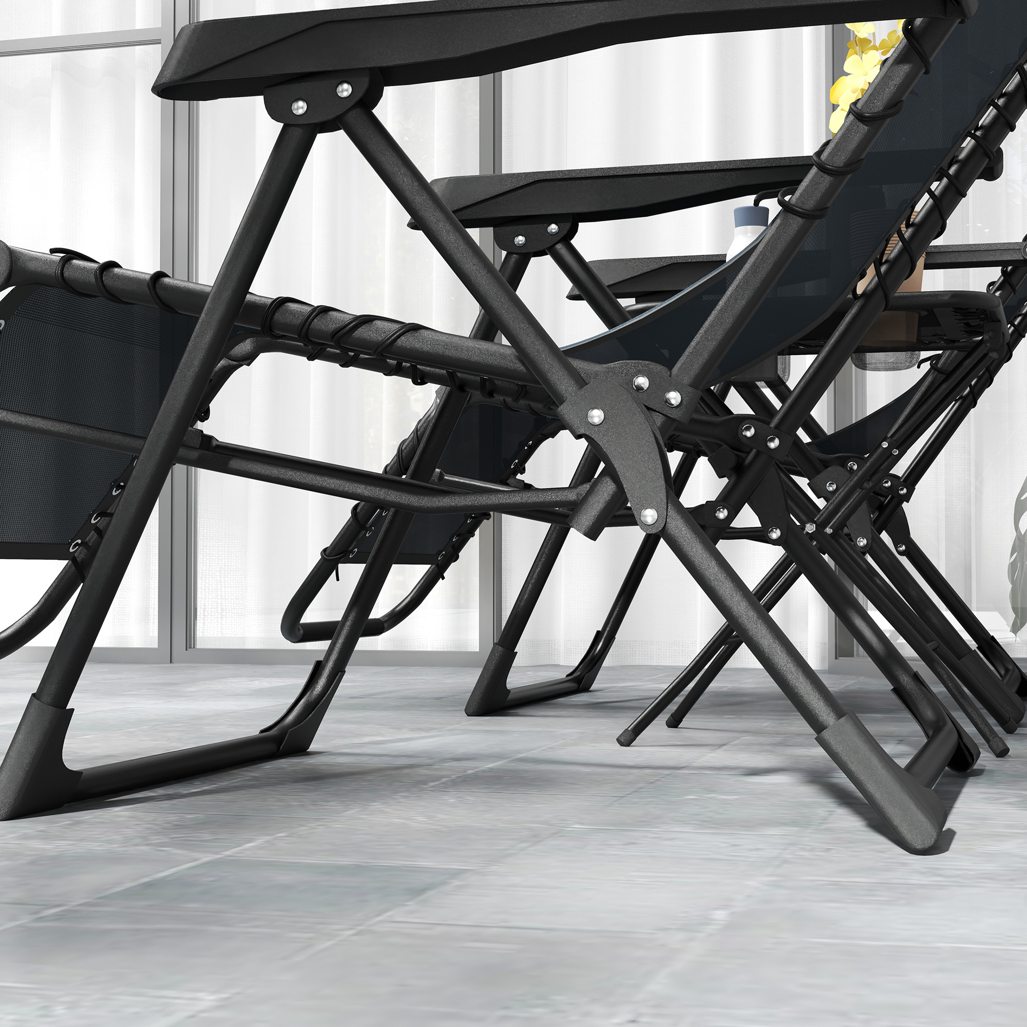  Set 2 sezlonguri Zero Gravity Pliabile cu Spatar Reglabil si Masuta, Gri [8]