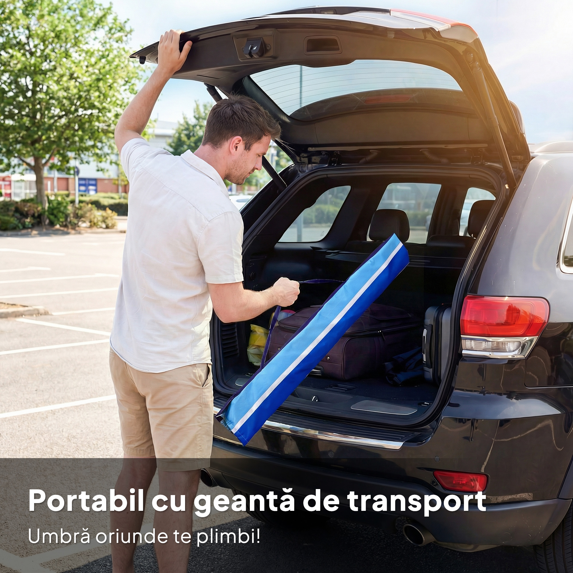  Umbrela de Plaja cu Masuta si Suport pentru Pahare, din Metal si Poliester, Ø198x214 cm, Multicolor [8]