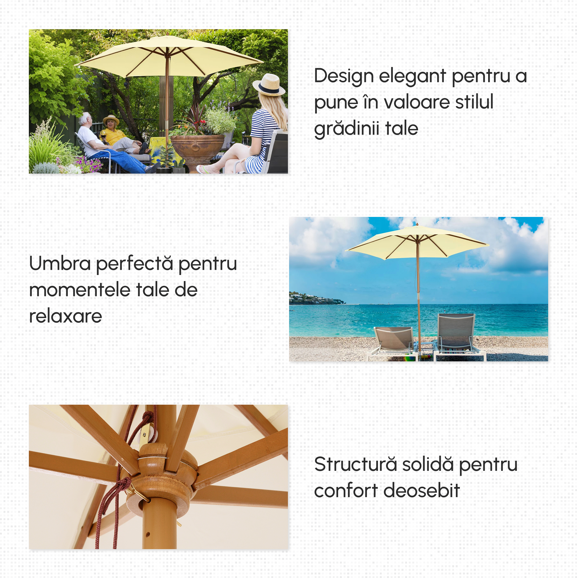  Umbrela Soare pentru Extern cu Suport din Lemn pentru Extern şi pentru Gradina 2.5X2.3m Crem [6]