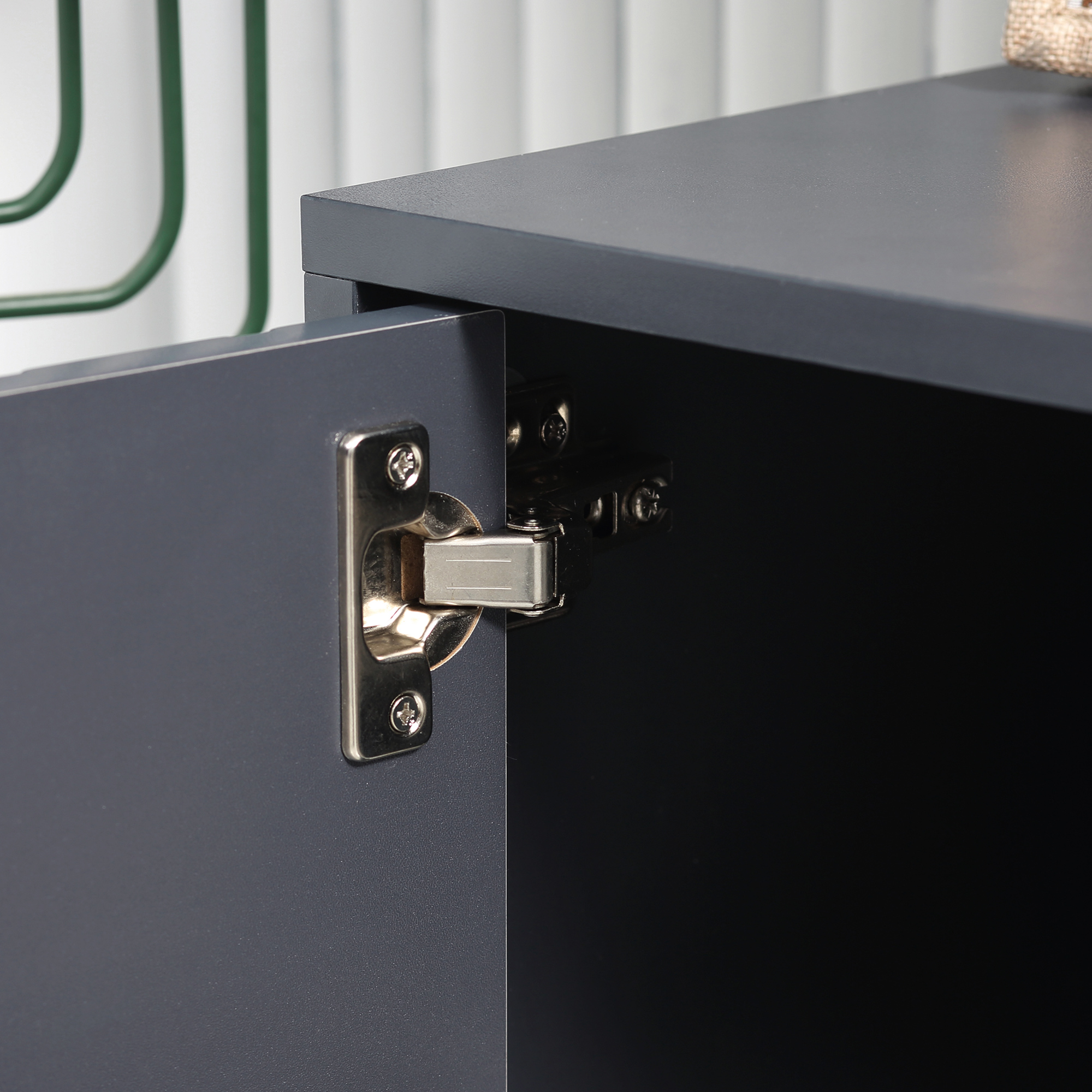  Dulap de pantofi de intrare cu scaun captusit, raft deschis si dulap, pentru 4 perechi de pantofi, lemn si metal, 80x33x49cm, gri [6]