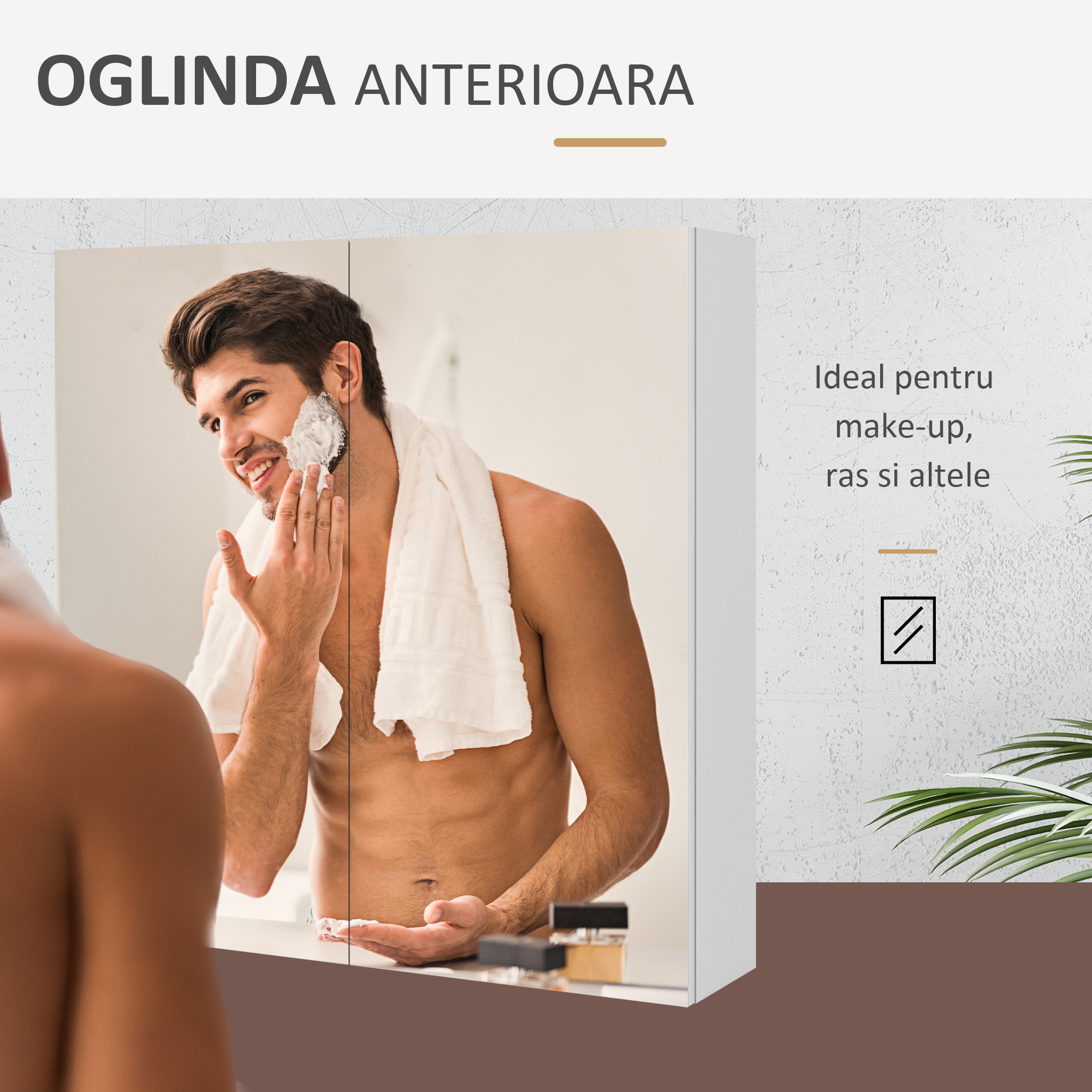  Dulap cu Oglinda pentru Baie cu 2 Usi Soft Close, 60x15x60 cm, Rafturi Reglabile, Dulap Suspendat Spatiu Economic, Alb Lucios [5]