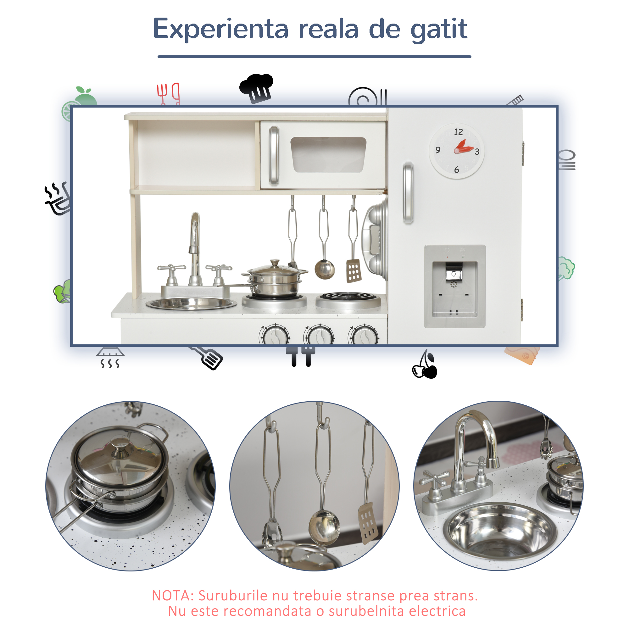  Bucatarie Jucarie din Lemn pentru Copii, cu Oale si Ustensile din Otel [3]
