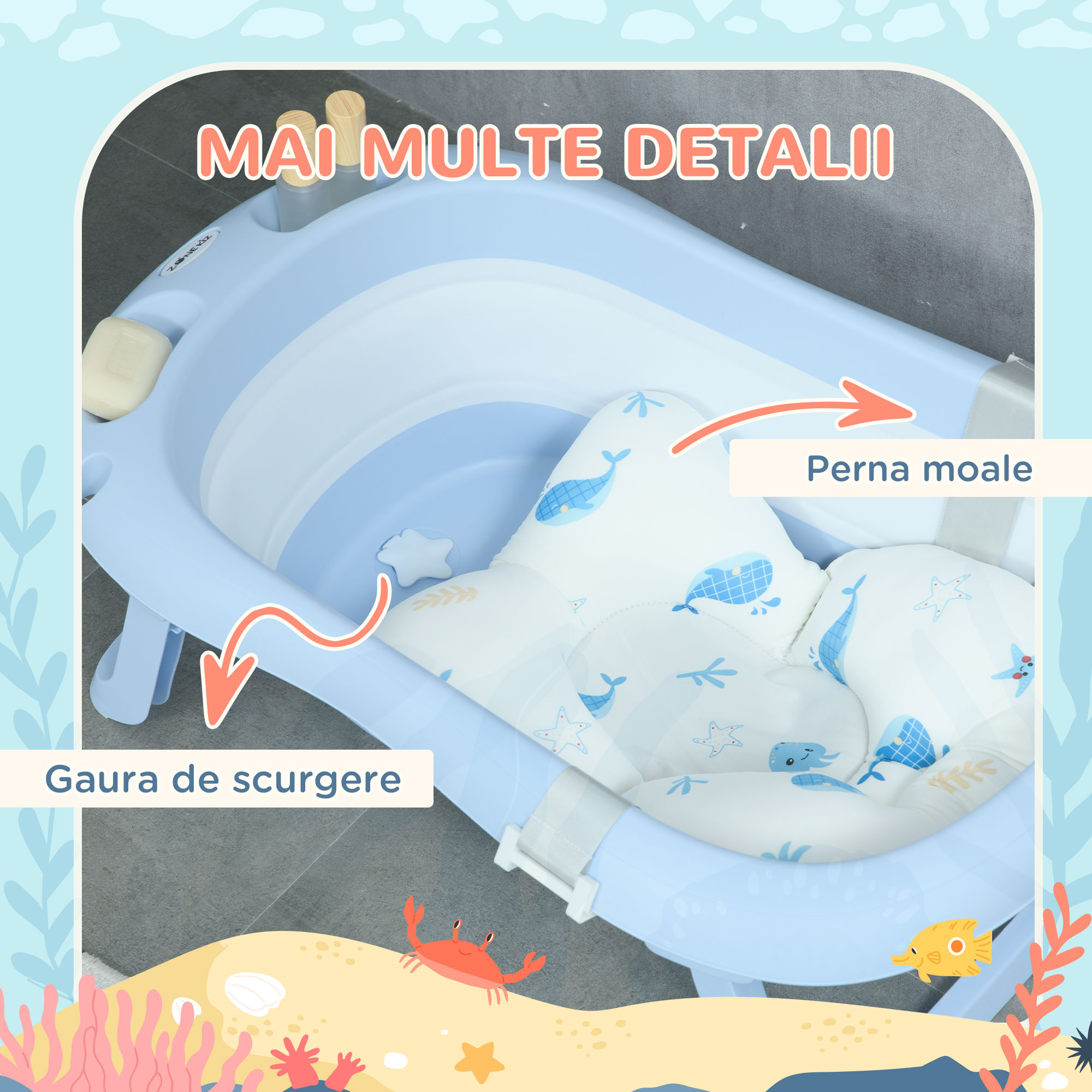  Cadita Pliabila pentru Copii 0-6 Ani - Cu Perna & Spatii de Depozitare [6]