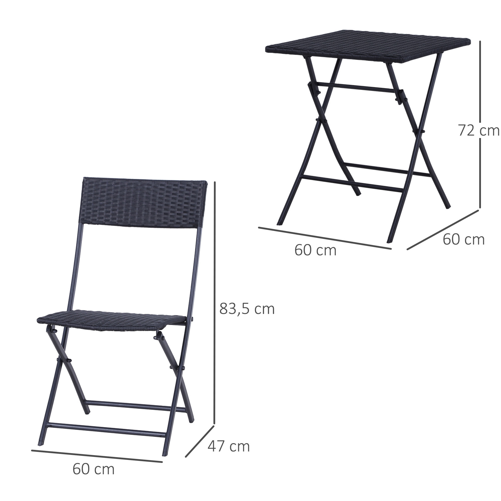  Set Mobilier pentru Gradina din Poly Ratan 3buc Set Masa si 2 Scaune pentru Gradina Pliabile Negru [2]