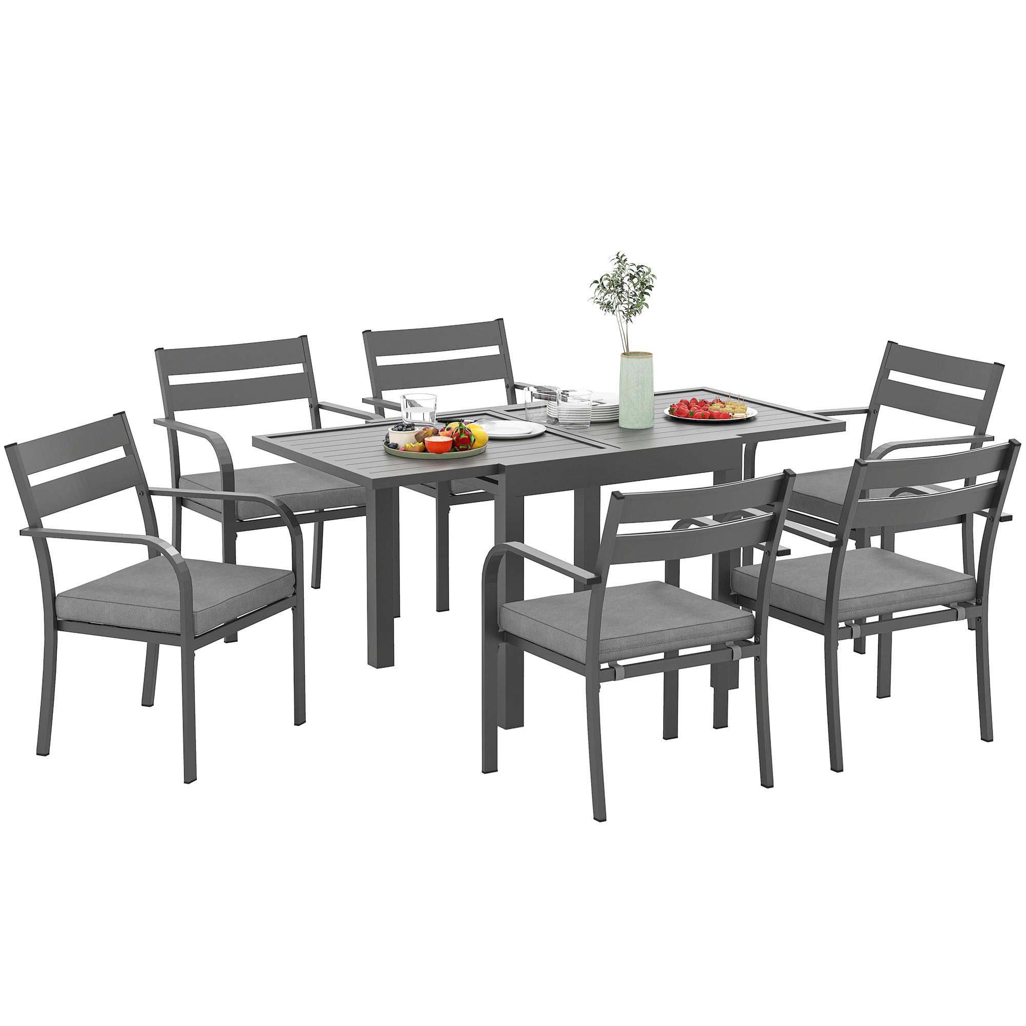 Gradina & balcon -  Set de Gradina cu Masa Extensibila si 6 Scaune Stivuibile Gri