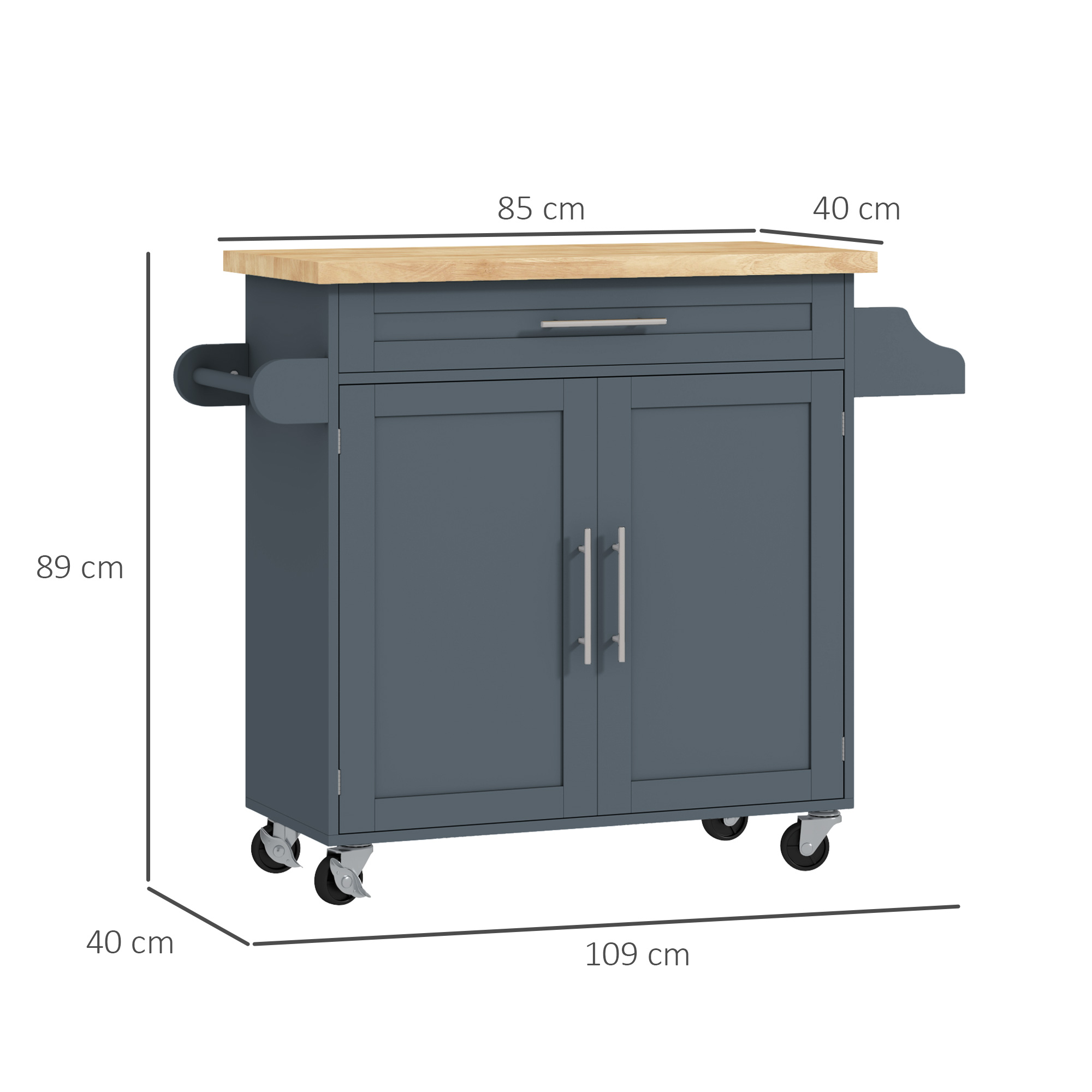  Carucior Multifunctional de Bucatarie cu Sertar, Roti, Suport pentru Condimente si Dulapior, 109x40x89 cm, Gri [2]