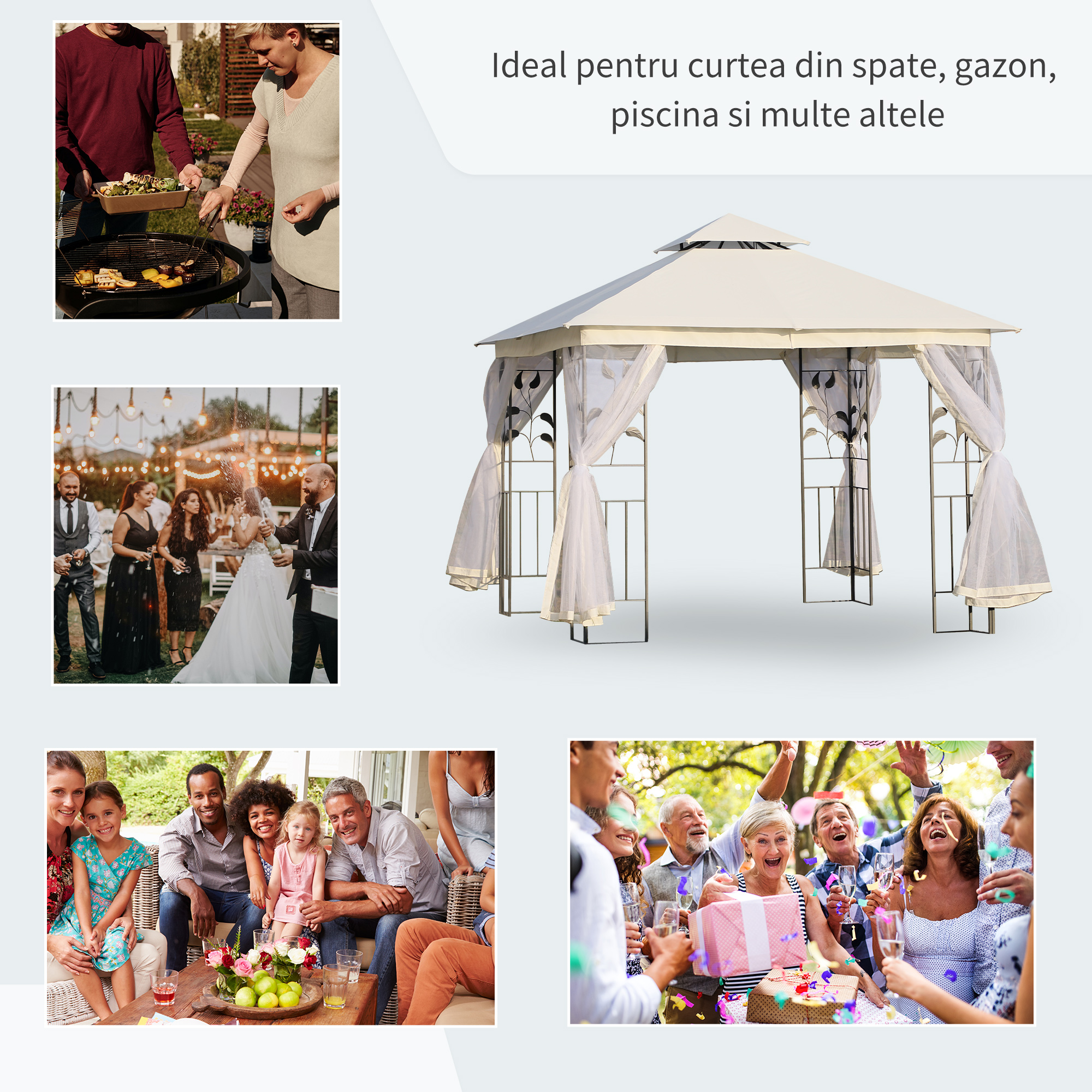  Foisor de Exterior 3x3m cu Plasa pentru Tantari si Cadru din Otel Alb [6]