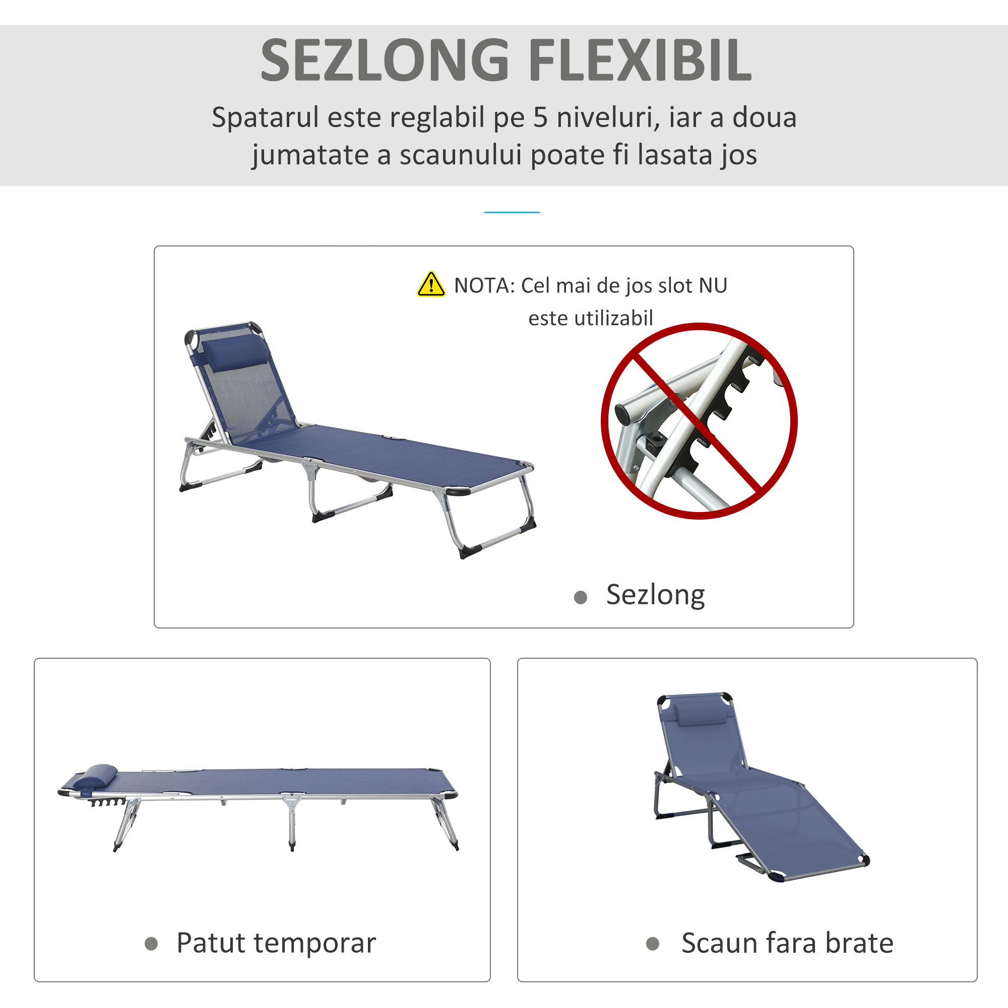  Scaun de Gradina Pliabil cu Spatar Reglabil Albastru [3]