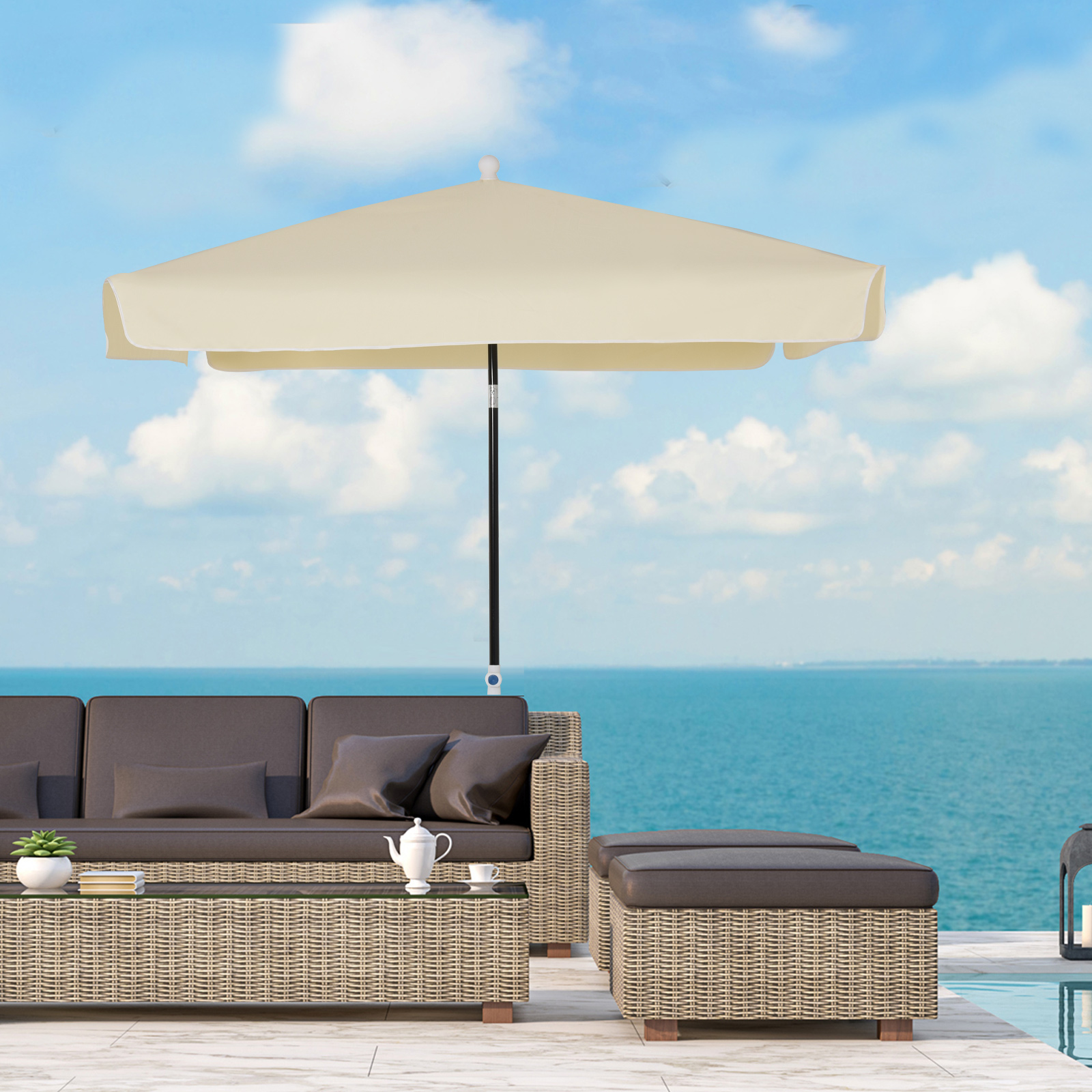  Umbrela de Gradina cu acoperis patrata Rglabila si Portabila, Crem 2x2m [1]