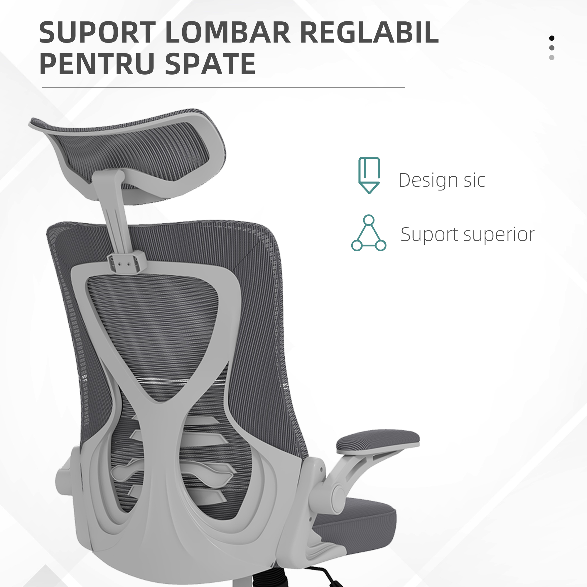  Scaun de Birou cu Inaltime Reglabila cu Tetiera, Suport Lombar si Cotiere Rabatabile, 65x64x120-130 cm, Gri si Negru [5]
