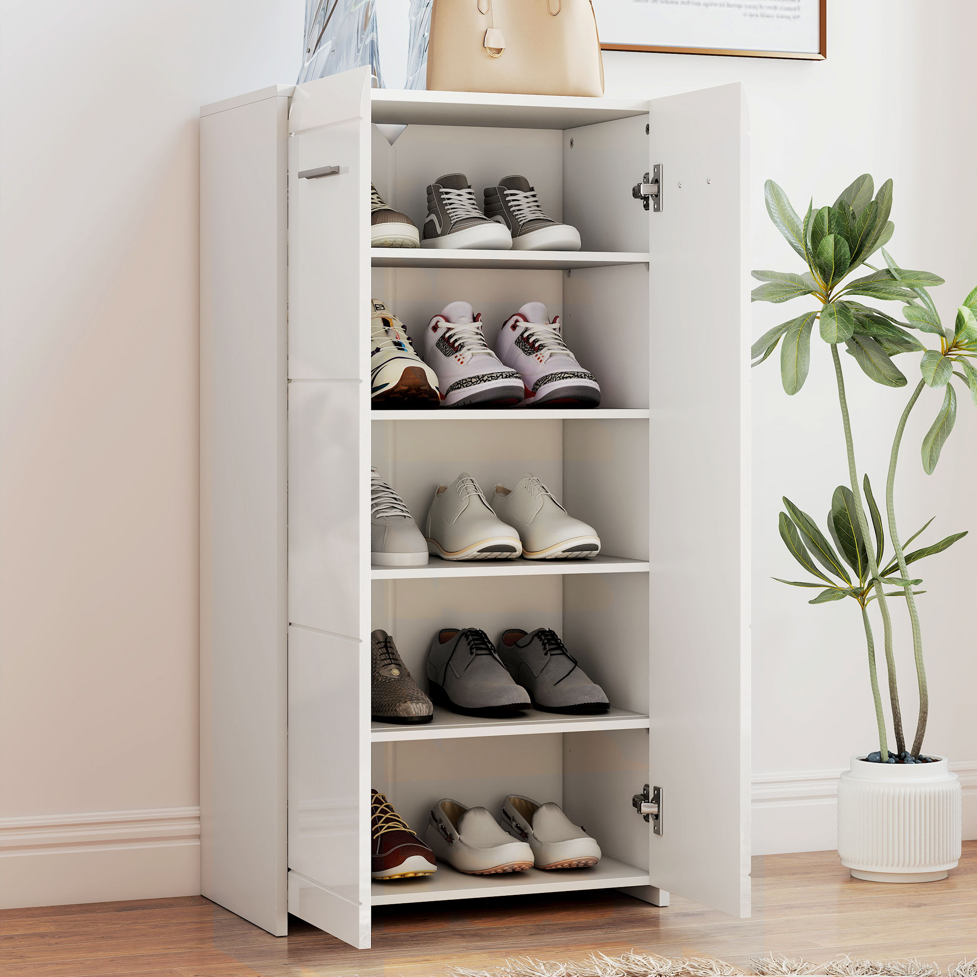  Dulap pentru incaltaminte cu 5 rafturi reglabile si detasabile, din lemn, 55x36x108 cm, alb lucios [7]