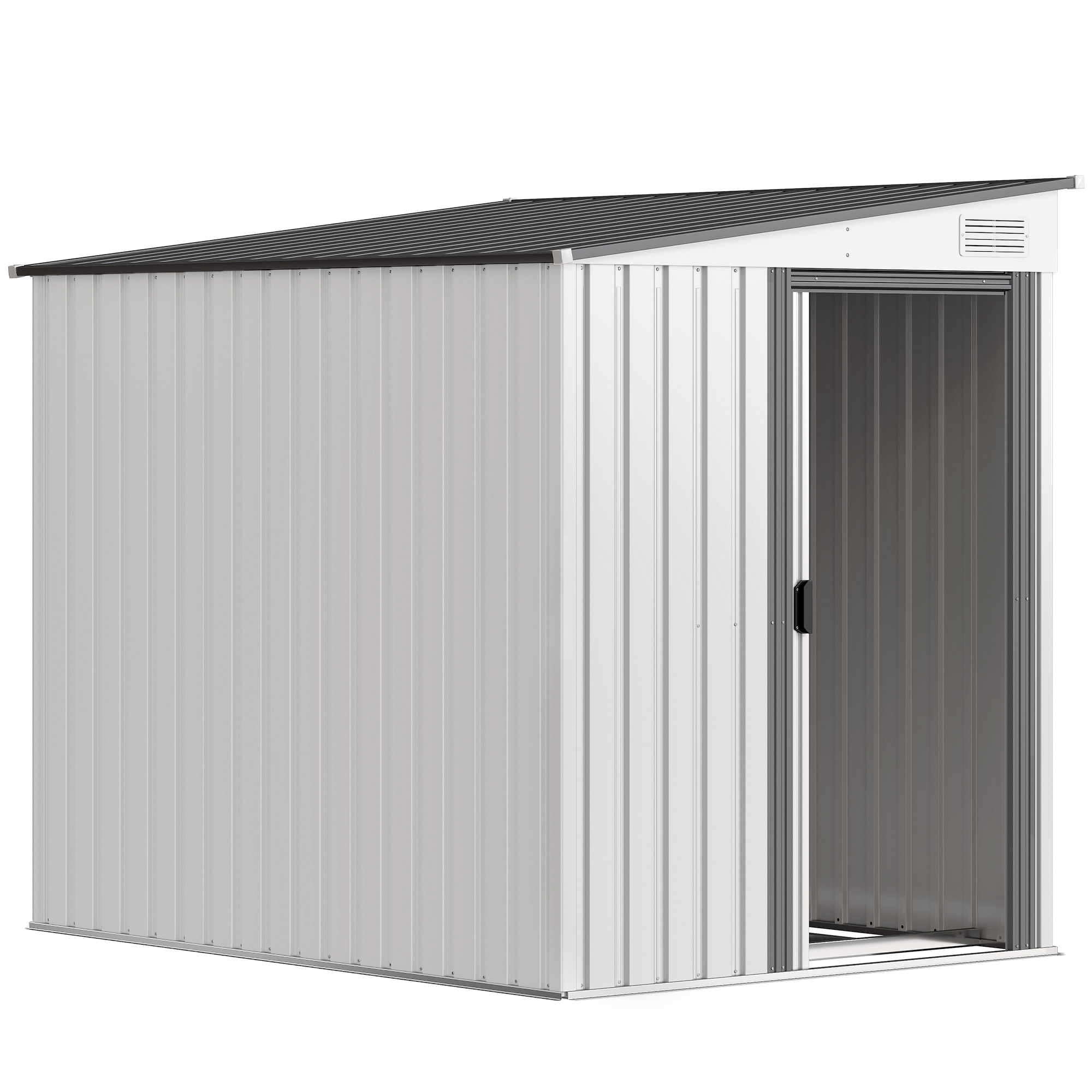 Gradina & balcon -  Casuta pentru depozitare unelte din metal 1,5x2m cu baza, usa glisanta si acoperis inclinat, alba