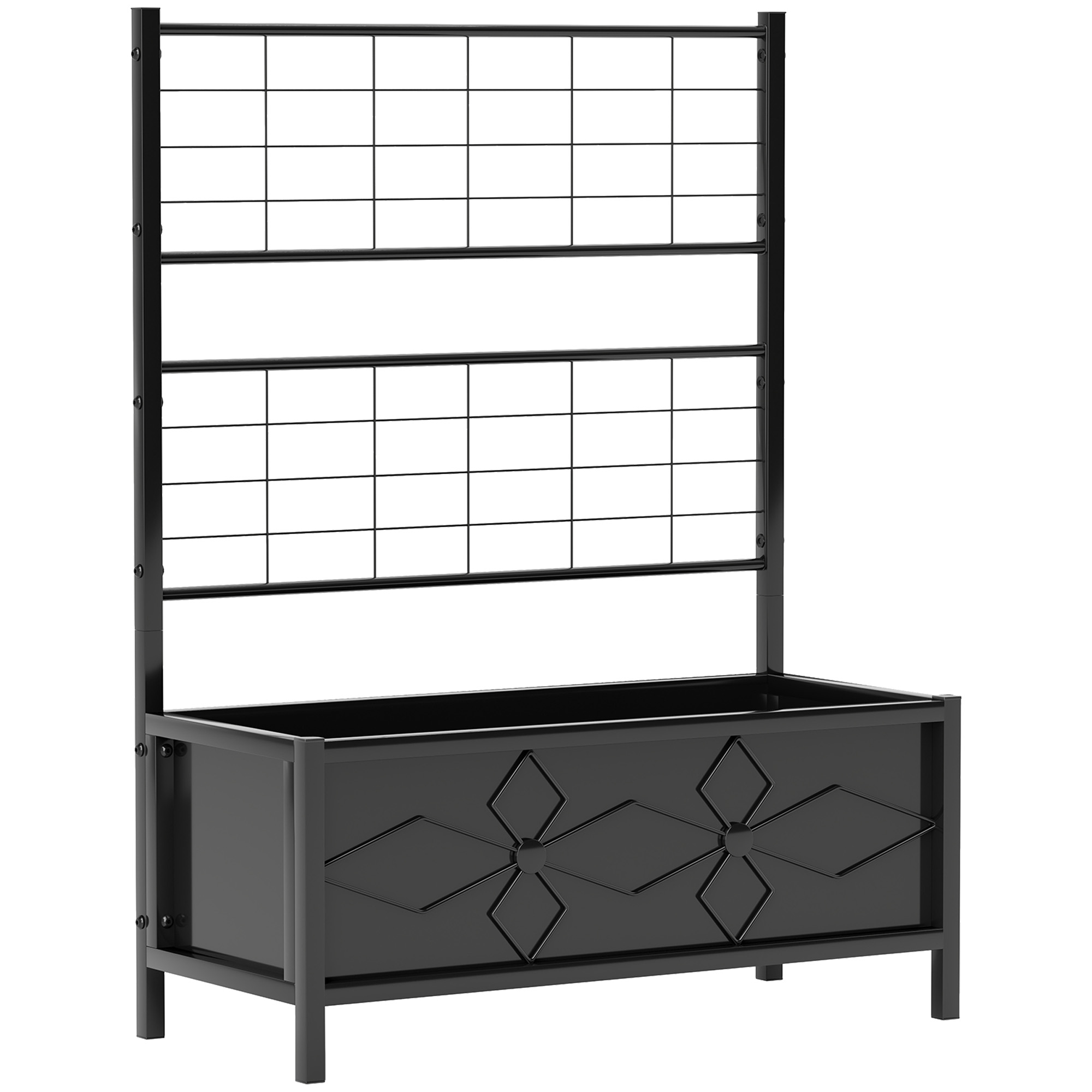 Living & hol -  Ghiveci Ridicat pentru Gradina cu Suport pentru Plante Cataratoare din Otel Galvanizat, 90x40x120 cm, Negru