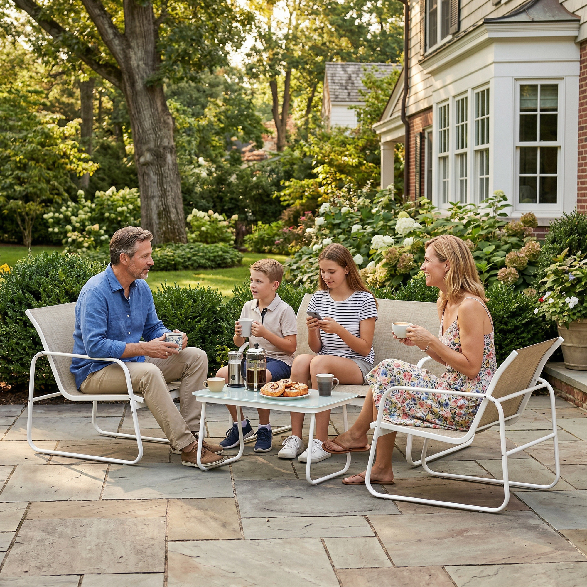  Set Mobilier de Gradina 4 Piese cu Canapea, Fotolii si Masa, Kaki si Alb [7]