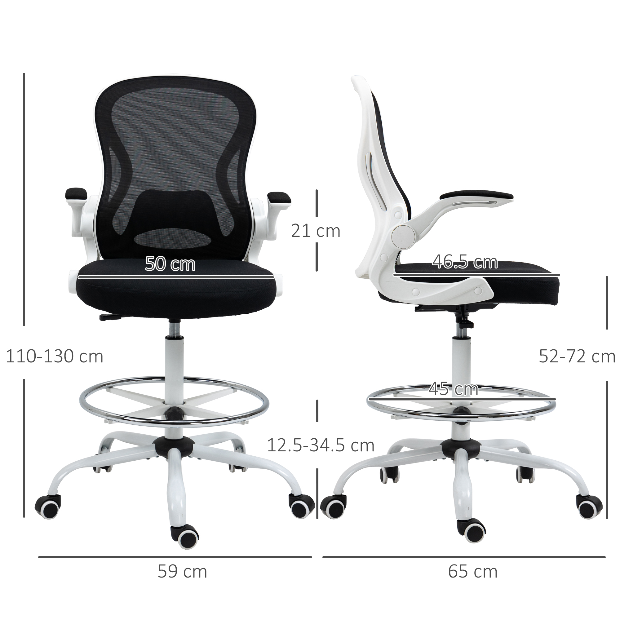  Scaun ergonomic inalt pentru birou, pentru stat in picioare, cotiere rabatabile, suport lombar, inaltime reglabila, negru [2]
