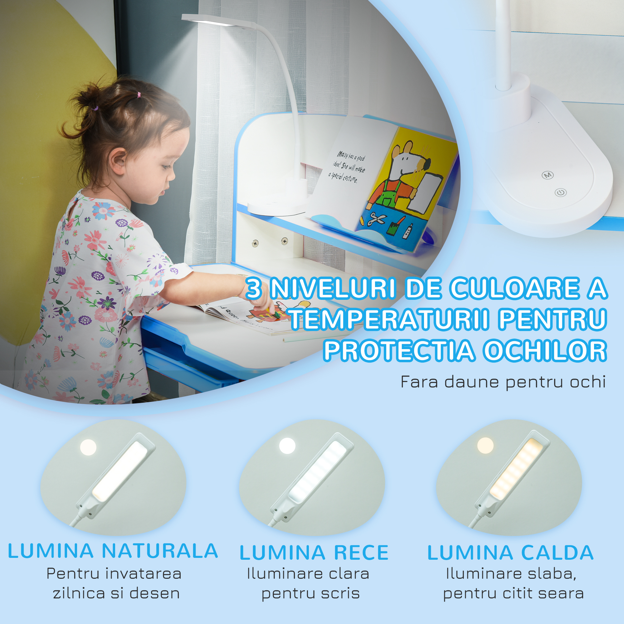  Set Masa si Scaun pentru Copii 6-12 Ani Reglabile pe inaltime si Blat inclinabil 45°, 80x54,5x82-104 cm, Albastru [7]