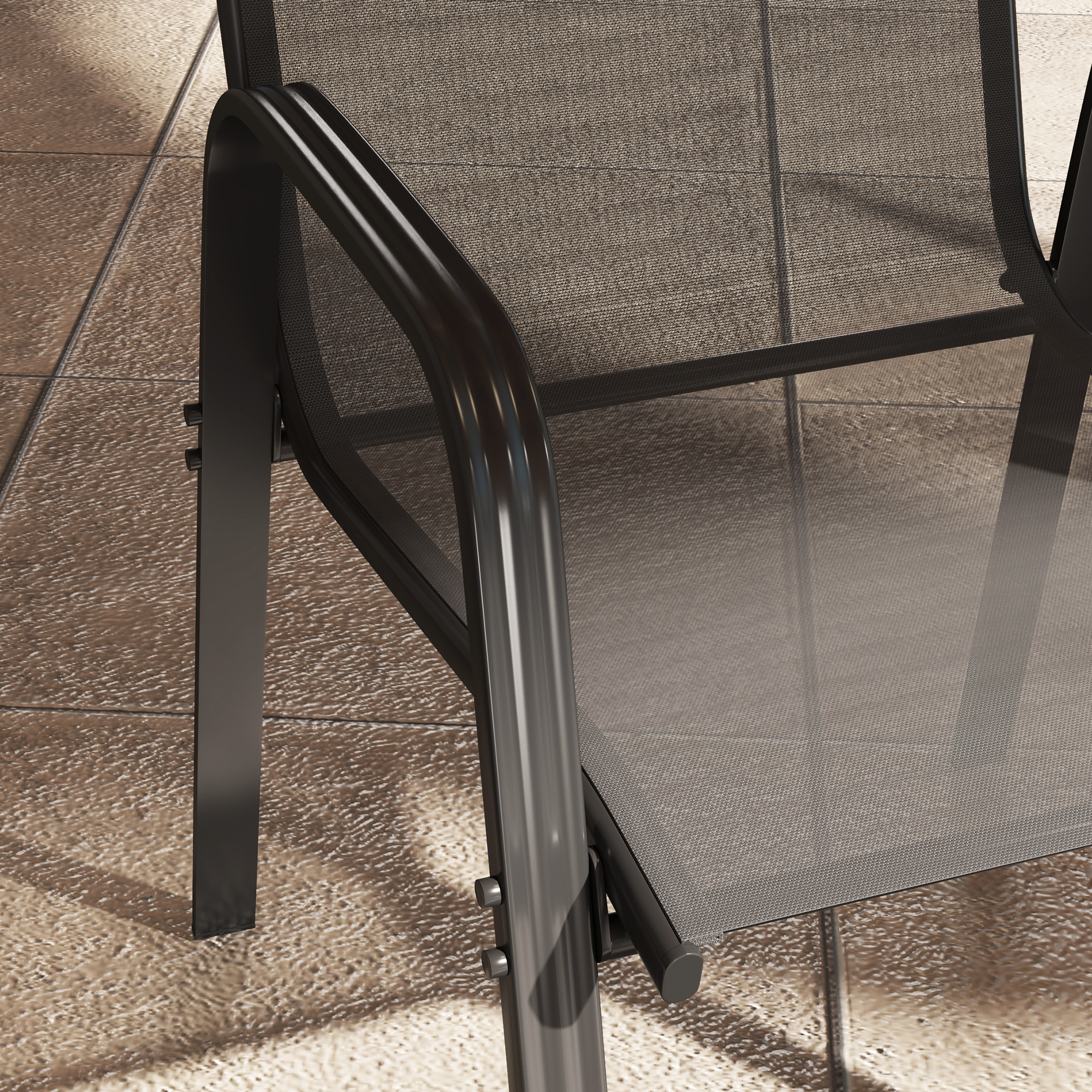  Set 6 Piese Scaune de Gradina cu Cotiere, Scaune de Exterior Stivuibile din Metal si Tesatura Respirabila, Maro [8]