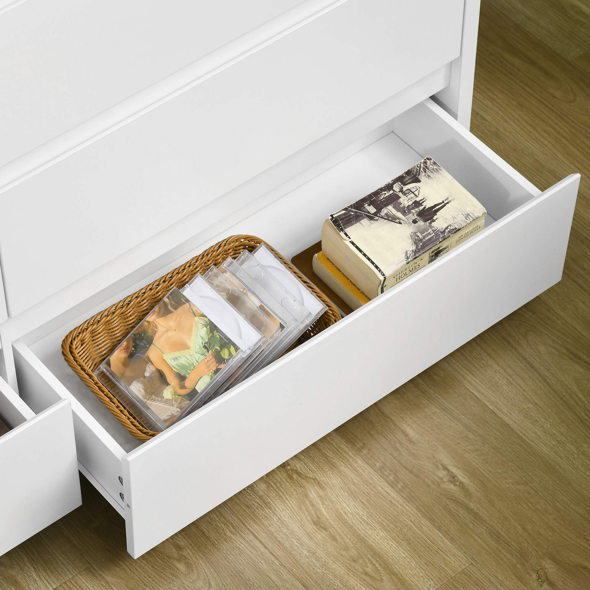  Comoda Moderna cu 6 Sertare din PAL pentru Dormitor si Hol, 140x37x75cm [6]