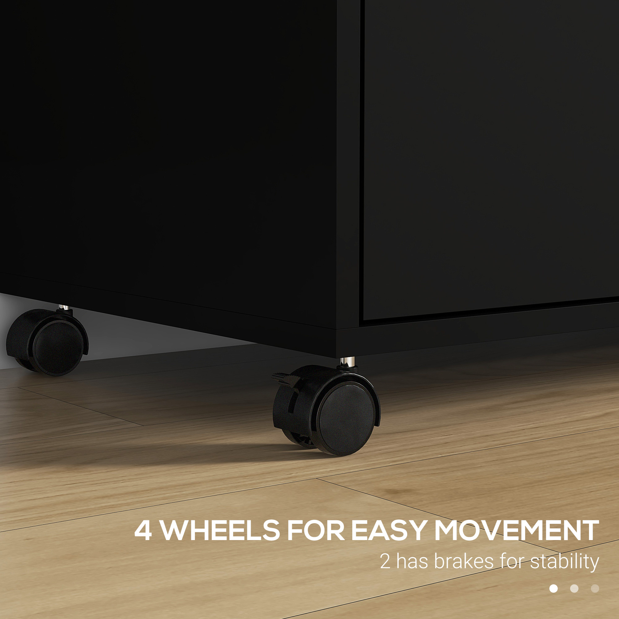  Dulap de Birou cu 2 Sertare pentru Dosare si Rafturi Deschise din PAL, Manere din Otel, Roti cu Blocare, 80x40x66cm, Negru [7]