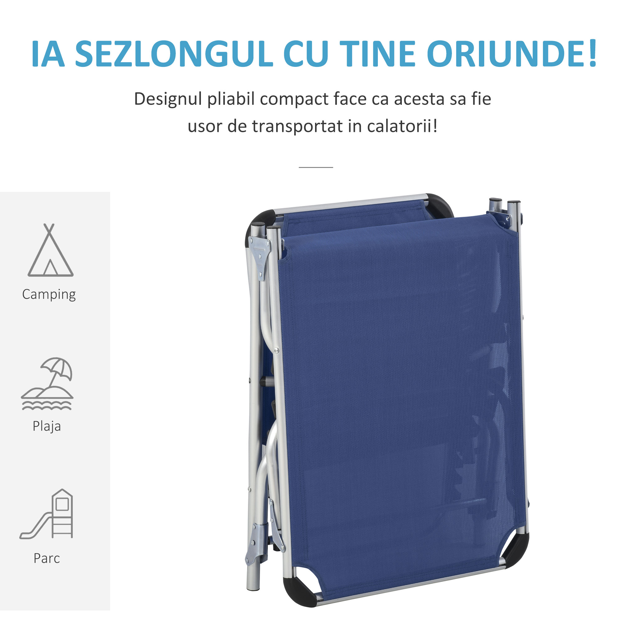  Scaun de Gradina Pliabil cu Spatar Reglabil Albastru [4]