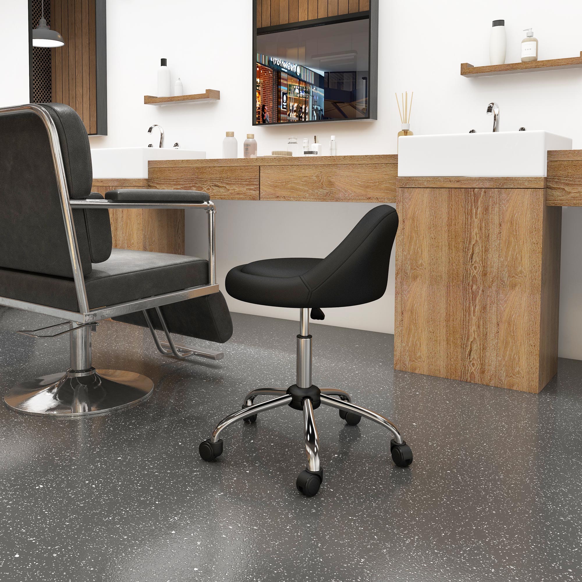  Scaun rulant pentru scalon din piele PU cu spatar, Scaun pentru salon cu inaltime reglabila [8]