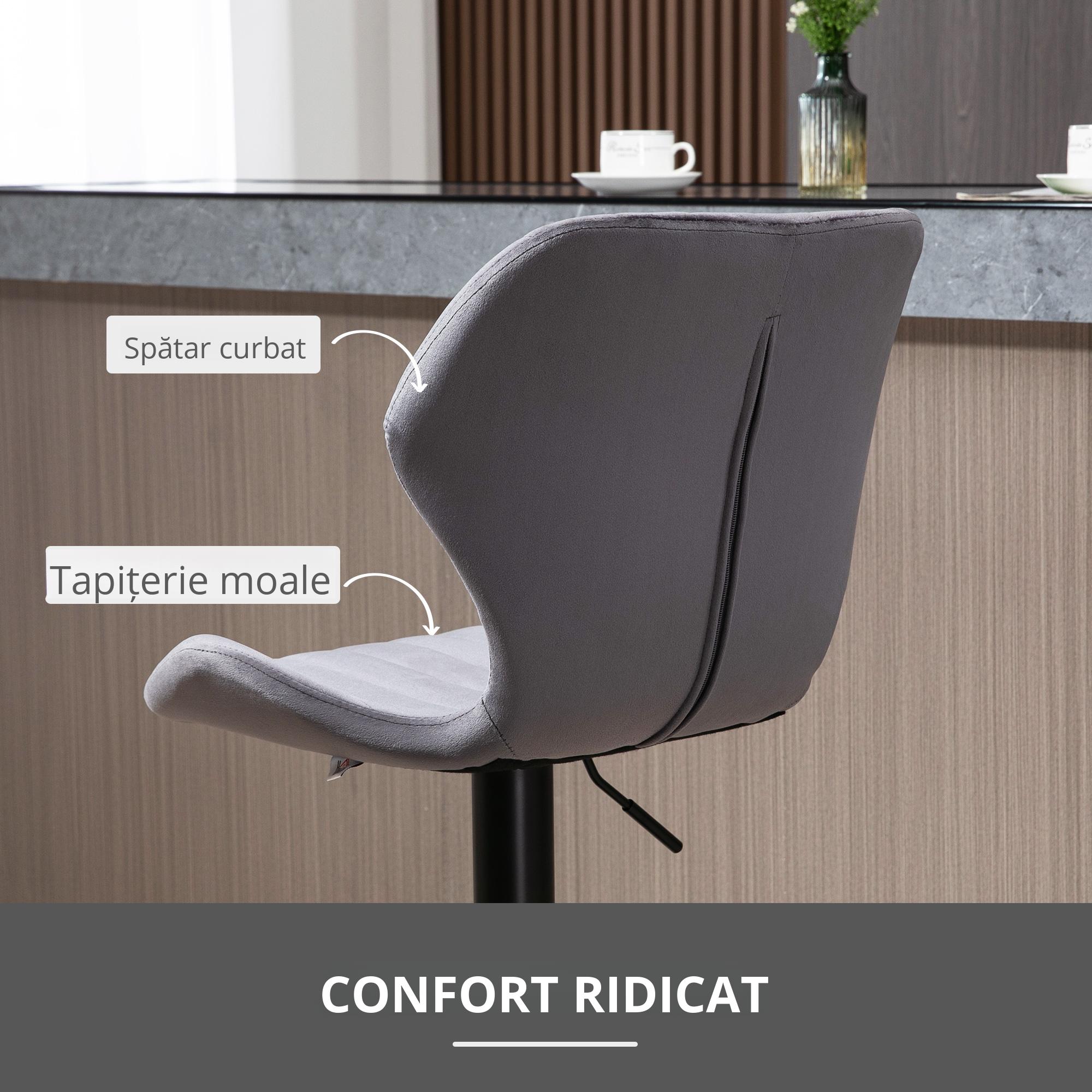  Set 2 Scaune Bar - Negru Catifea, Reglabile & Cu Spatar [5]