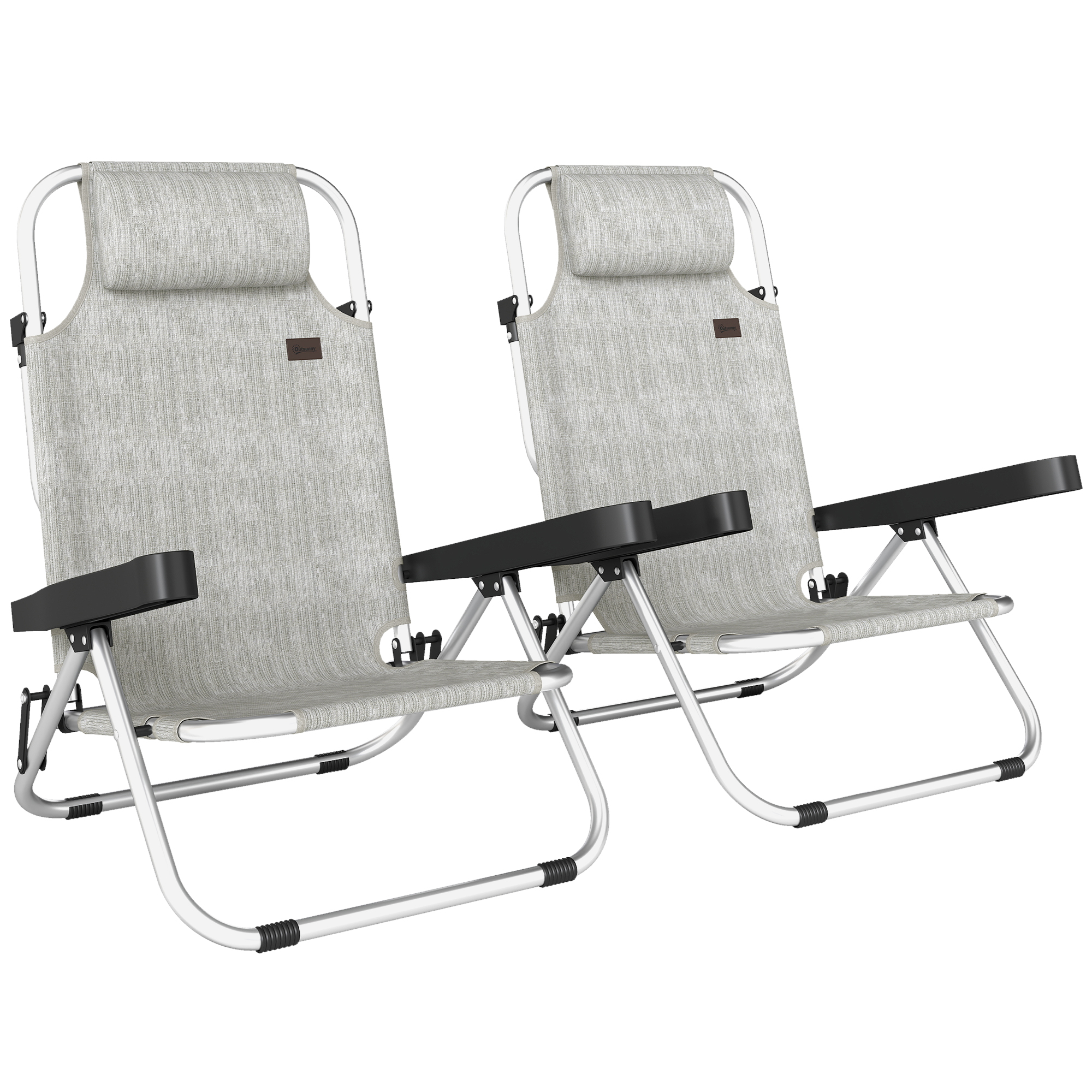 Gradina & balcon - Set  2 sezlonguri Pliabile si Reclinabile pe 4 Pozitii cu Suport pentru Cap, din Aluminiu, 62x61x80 cm, Gri