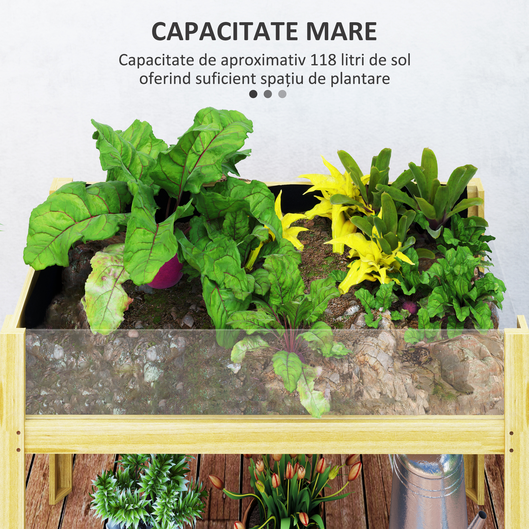  Strat inaltat de Gradina din Lemn cu Panouri din Acril si Orificii de Drenaj, 110x50x80 cm, Lemn Natural [3]