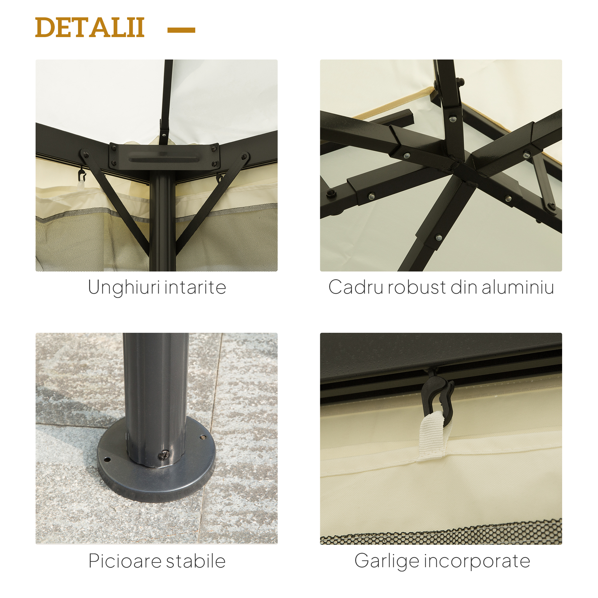 Foisor  cu Acoperis dublu, Plasa de tantari, Perdele laterale, culoare crema alba 3x4m [5]