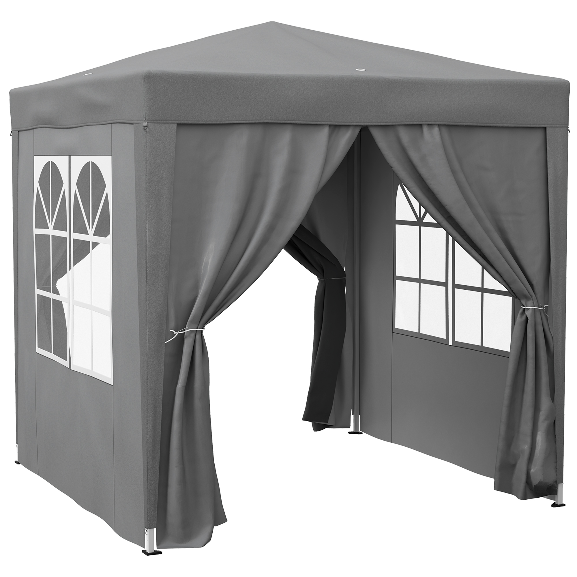 Gradina & balcon -  Foisor Pliabil 2x2 m Pop-Up cu 2 Usi, 2 Ferestre, 4 Pereti Detasabili, Foisor de Exterior cu Geanta de Transport din Otel si tesatura Oxford, pentru Gradina, Petreceri, Camping, Gri