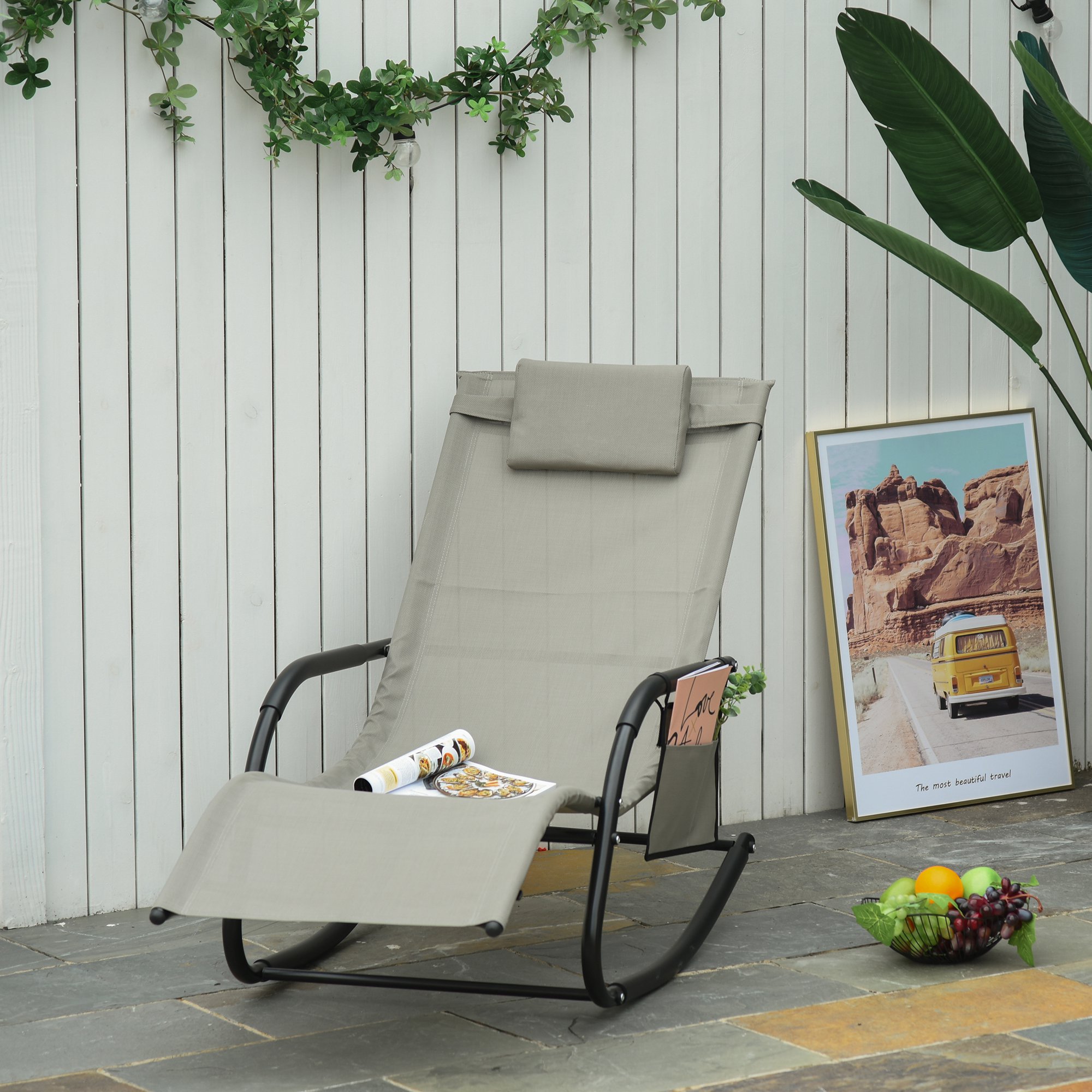  Sezlong Balansoar de Gradina cu buzunar lateral si pernuta, in Metal 62L x 88L x 165Hcm [1]