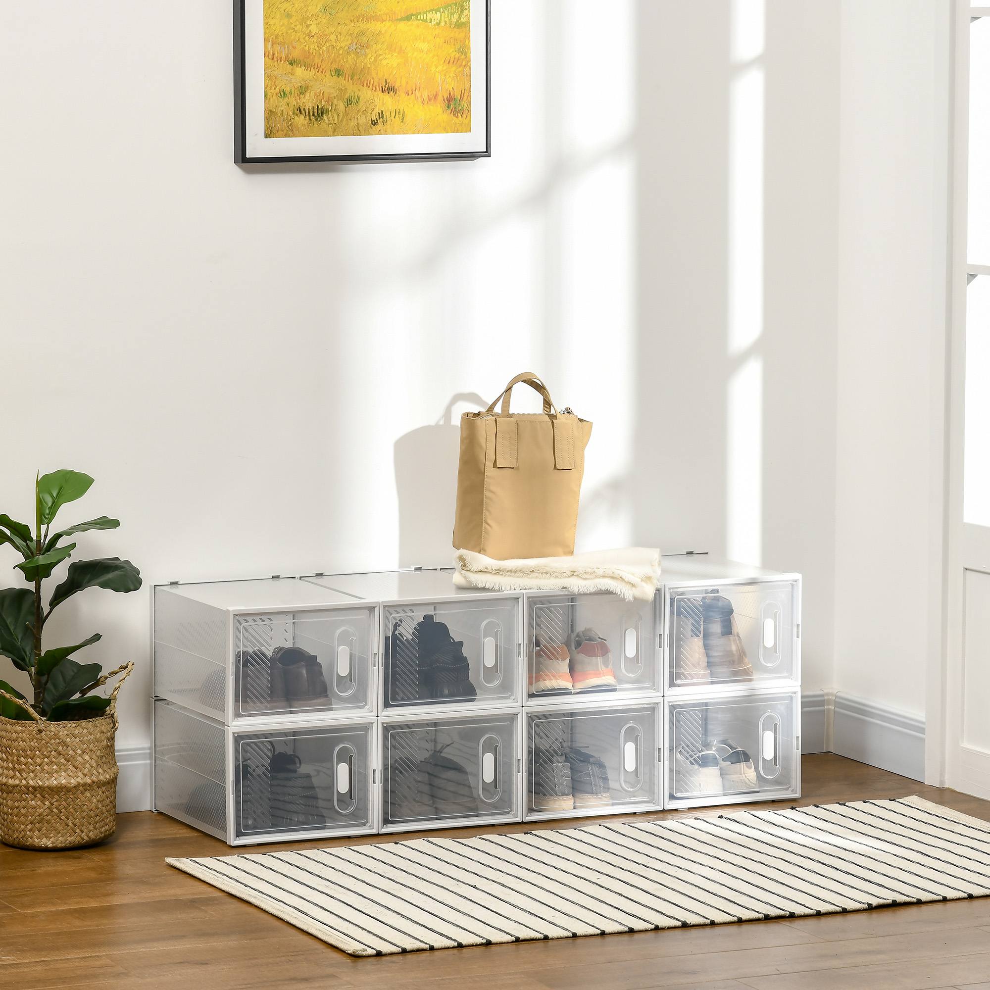  Mobilier pentru organizarea incaltamintei cu gauri de ventilare, 8 cuburi, 28x36x21cm din Plastic PP, Alb si transparent [1]