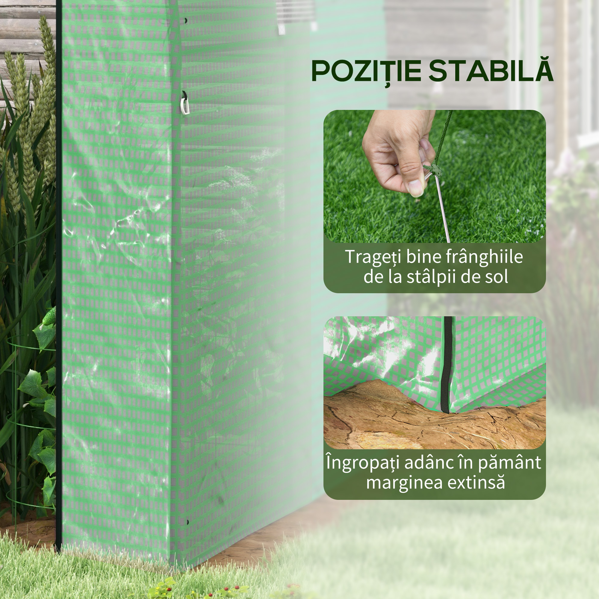  Sera Tip Tunel din Polietilena Cu Usi si Ferestre din Plasa, Cort cu Capac din PE si Cadru de Otel, Verde 1,8x1,8x2 m [6]