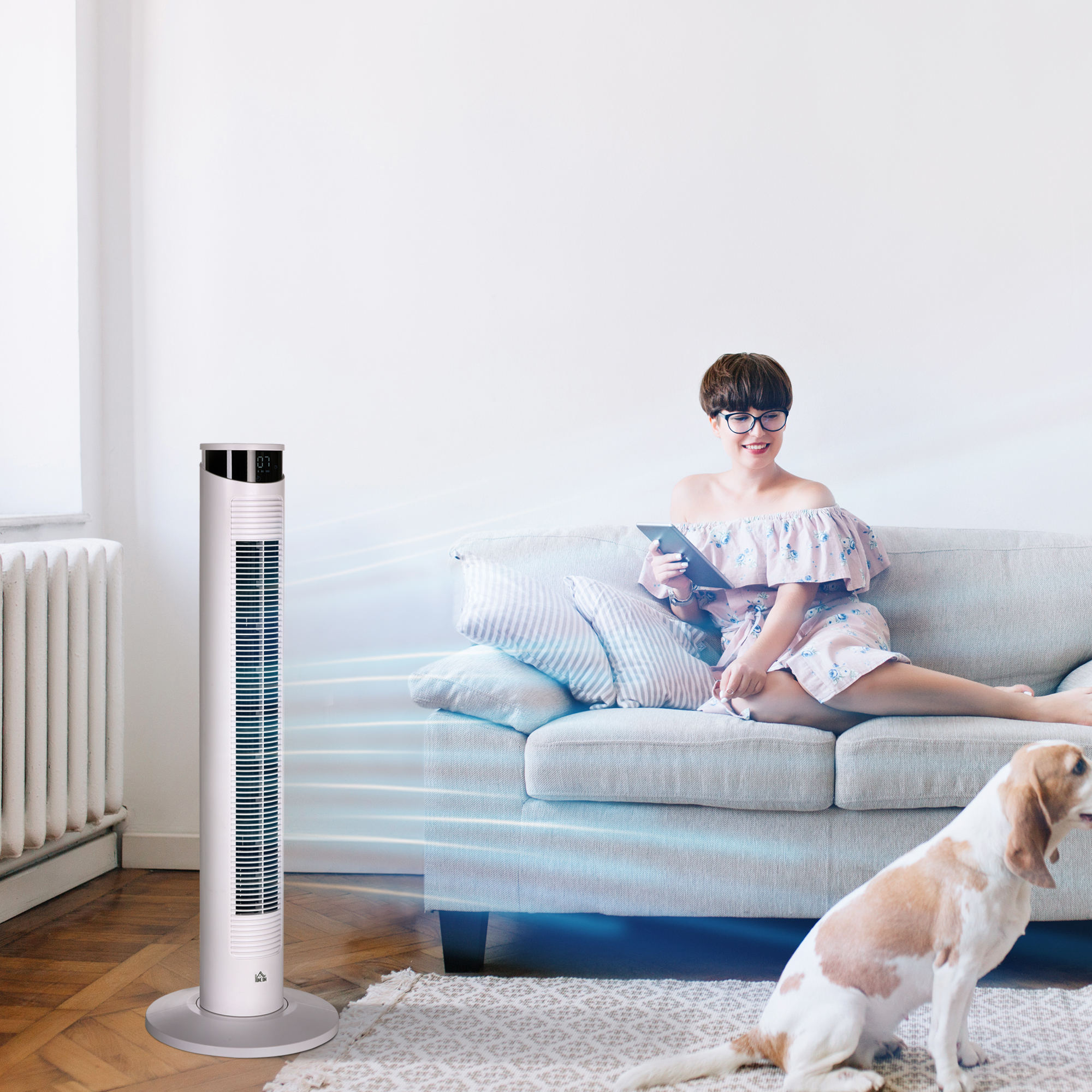  Ventilator turn 45W cu 3 moduri si 3 viteze, timer de 12h, din ABS si aluminiu, Ø31.5x93 cm, alb [1]