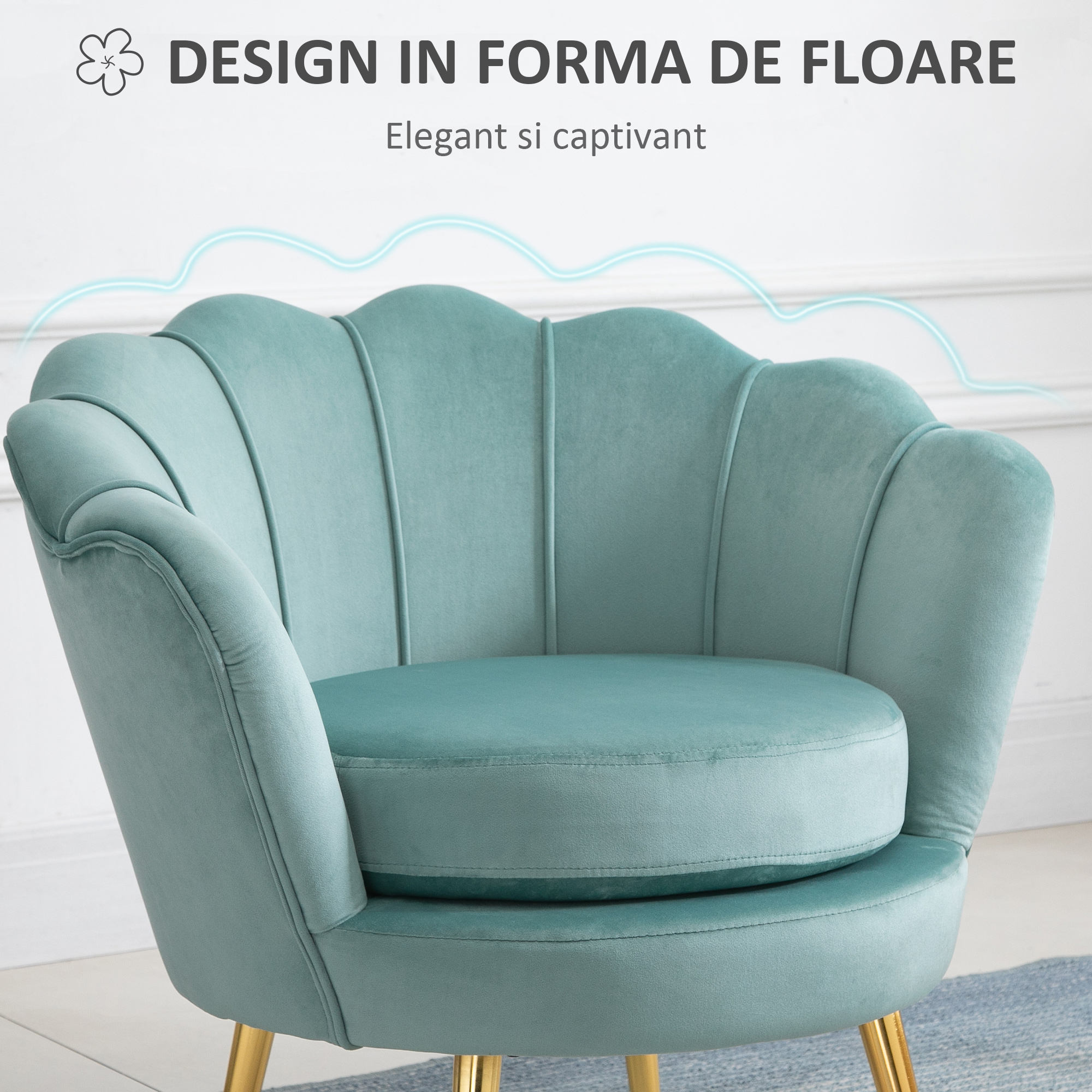  Fotoliu Vintage - Catifea Verde 76×76×74 cm, Design Elegant [3]