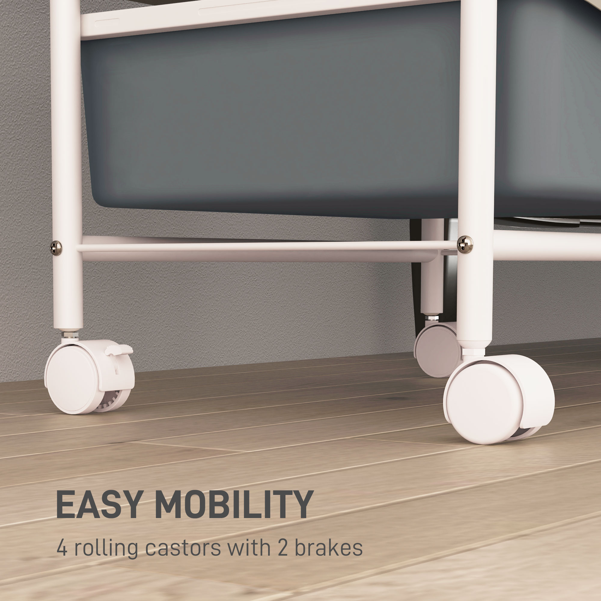  Carucior de Depozitare cu 2 Tavi Fixe si 3 Tavi Glisante, din Otel si PP, 40x34x85 cm, Alb si Gri [4]