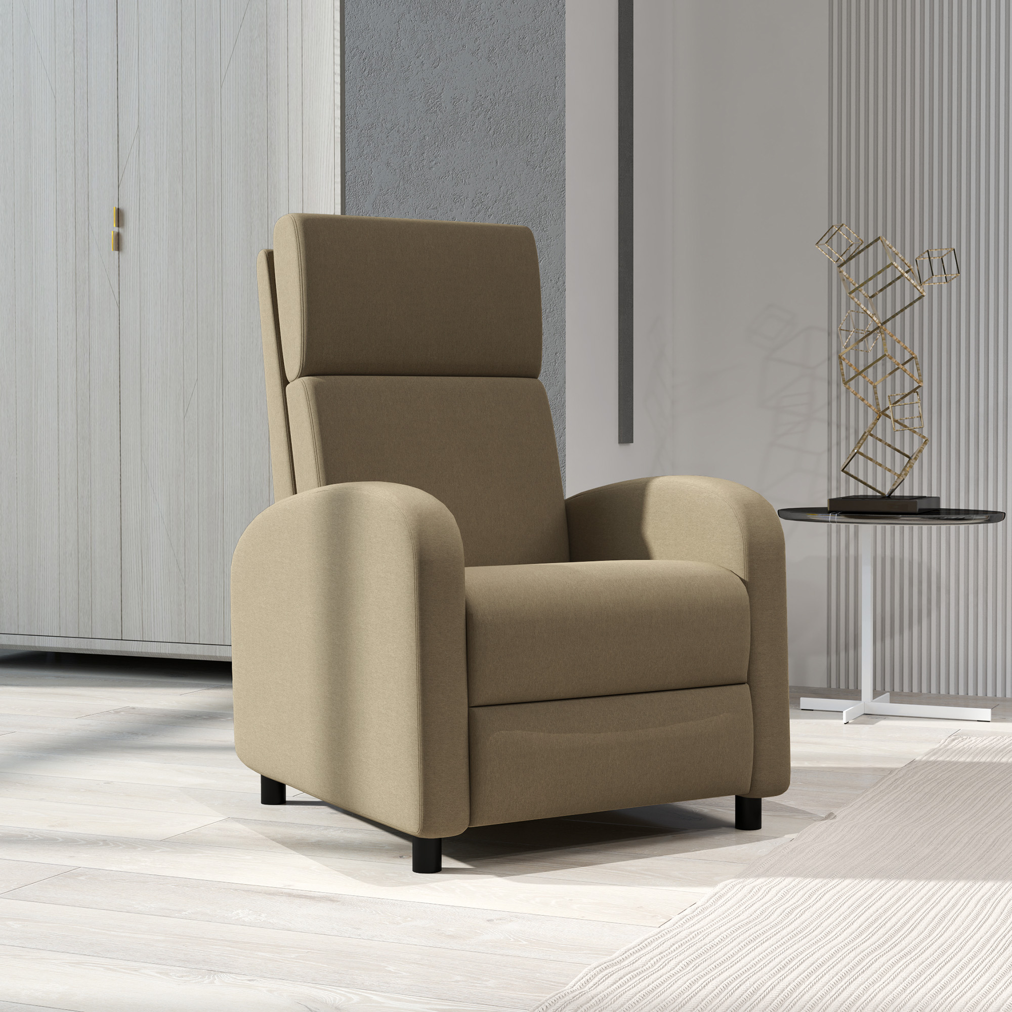  Fotoliu Relax Reclinabil Manual la 160° cu Suport pentru Picioare, Bej [8]