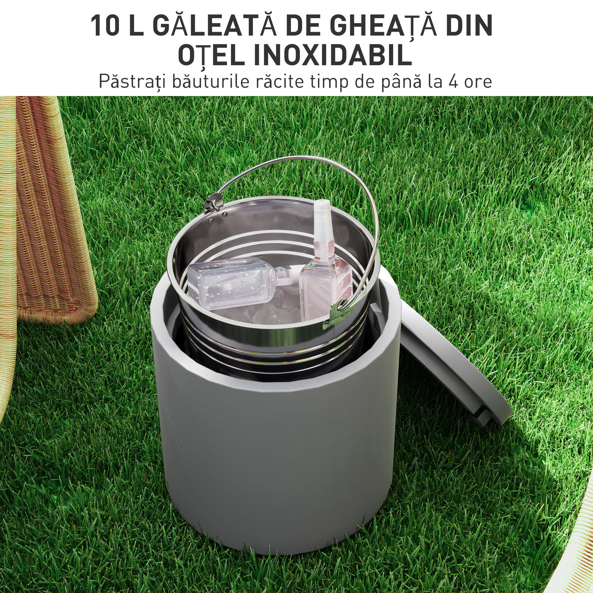  Masuta Multifunctionala cu Galeata de Gheata 10L si Capac Gri Deschis [4]
