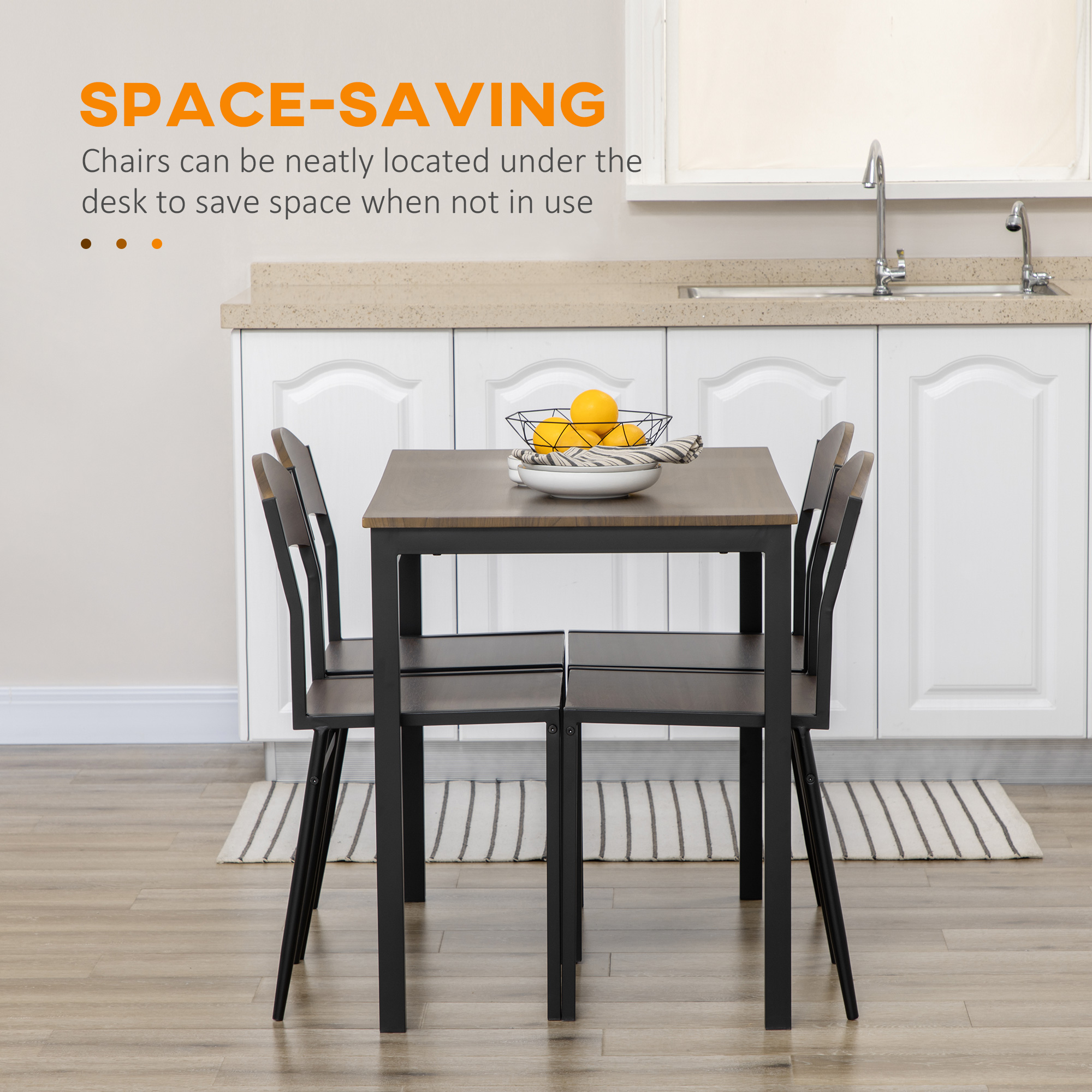  Set de sufragerie 5 piese cu 1 masa dreptunghiulara 100x63x76,5 cm si 4 scaune 45x40x82 cm, otel si MDF, maro negru [4]