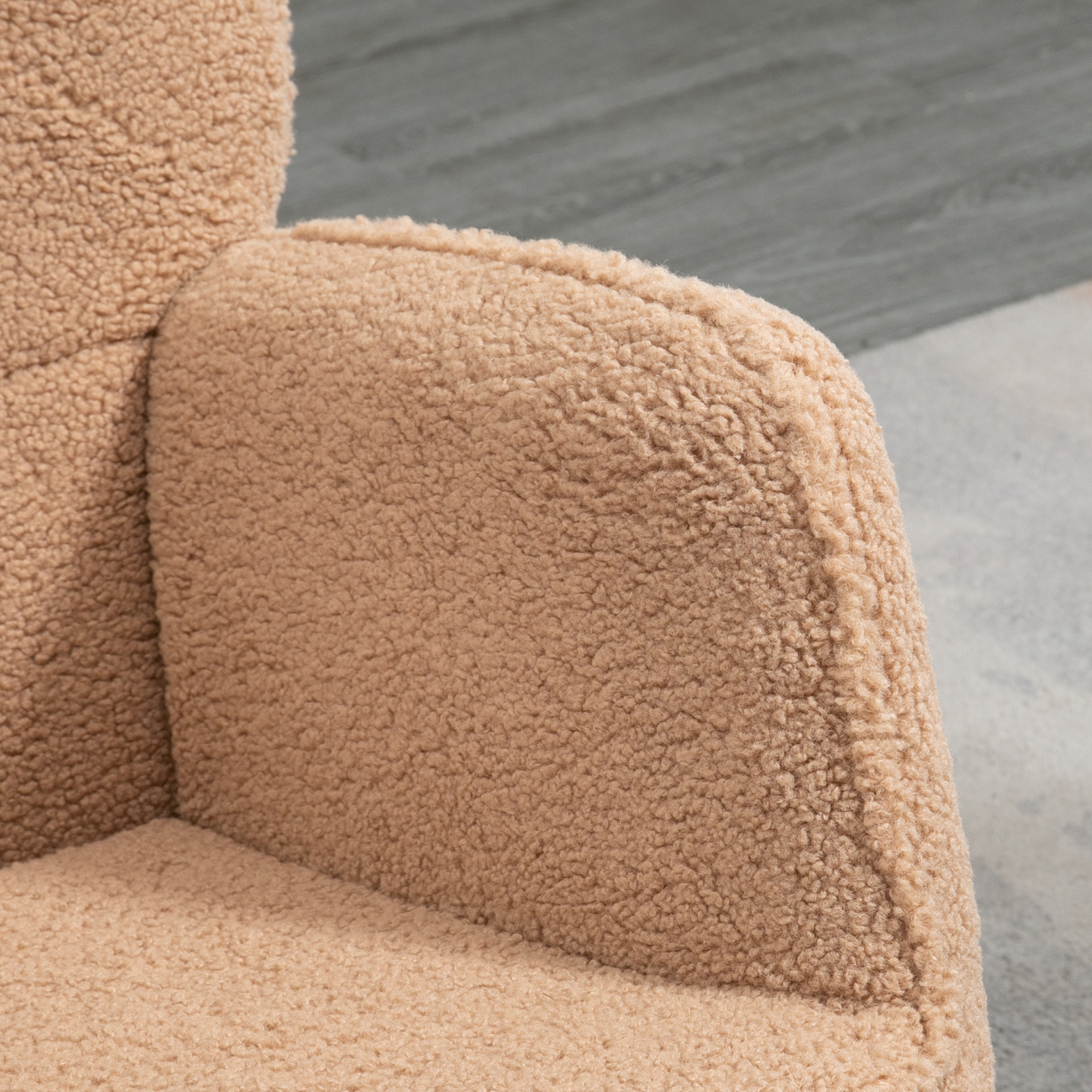  Fotoliu Balansoar de Interior Tapitat, Fotoliu Balansoar Relaxant din Blana cu Brate, 71x98x101 cm, Maro [6]