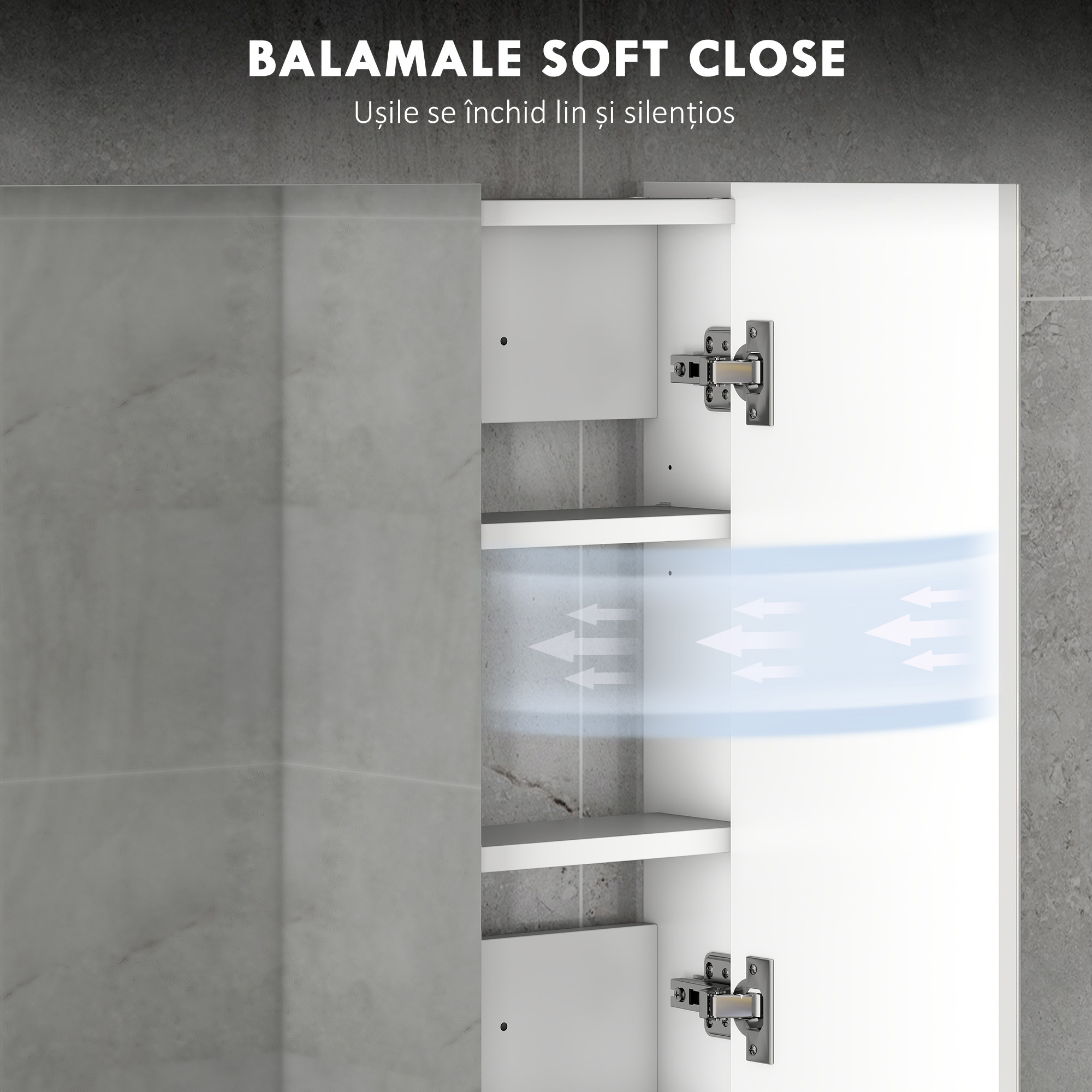  Dulap de Baie Suspendat cu Oglinda cu 3 Usi, Alb [5]