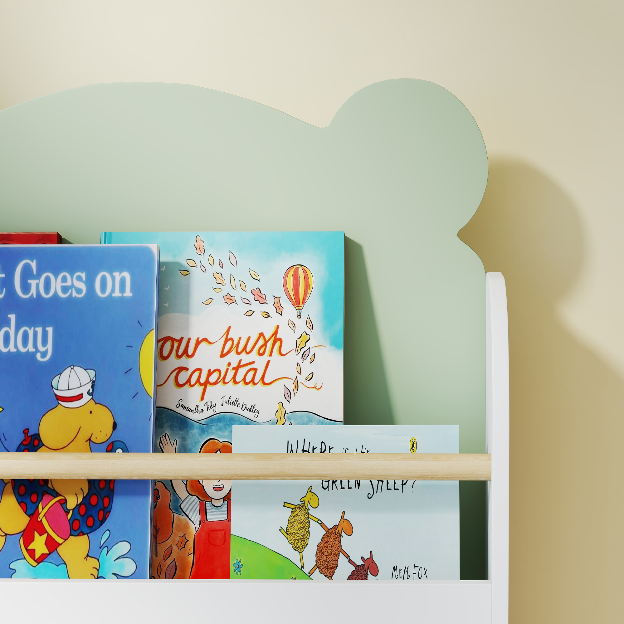  Biblioteca Copii 3 Rafturi in Forma de Ursulet 55x15x110 cm, Verde [7]